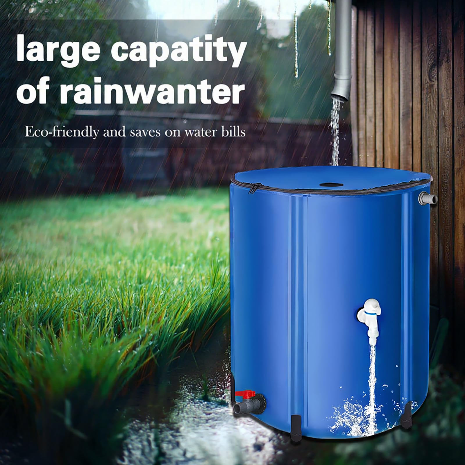 Barril Portátil Recolección Agua De Lluvia, Depósito De Almacenamiento De Agua Plegable Con Grifo, Recolector De Lluvia De PVC Reforzado Para Riego De Jardín, Patio Y Uso Exterior,100L