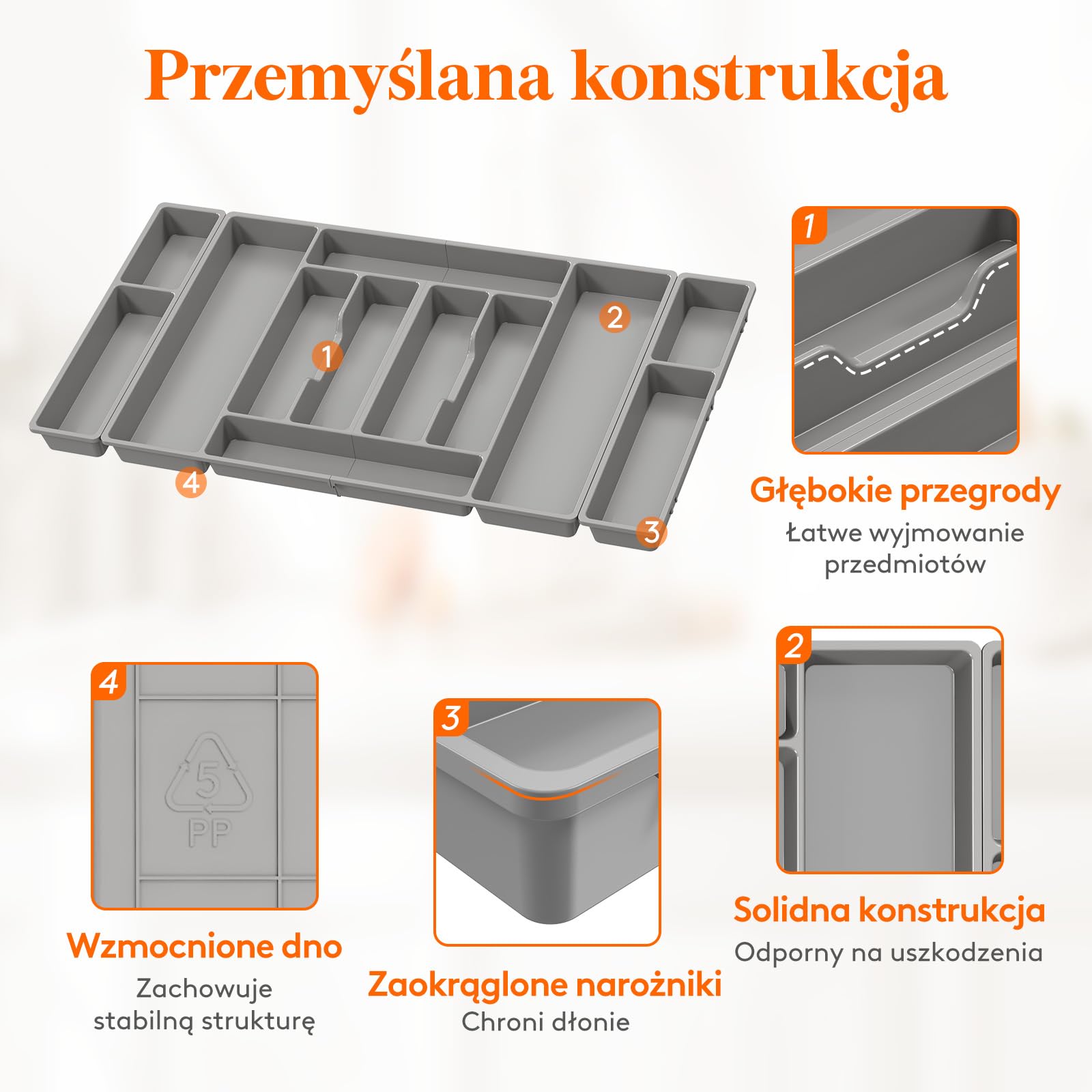 Lifewit Pojemnik na sztućce, wkład na sztućce 816 x 420 mm, do szuflady 90, zdejmowany uchwyt na przybory kuchenne, uchwyt na sztućce z tworzywa sztucznego, wkład do szuflad, organizer kuchenny na