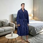 Inner Wish Mens Plush Fleece Robe, Cozy Warm Bathrobe Fuzzy Male Spa Long Robe With Pockets