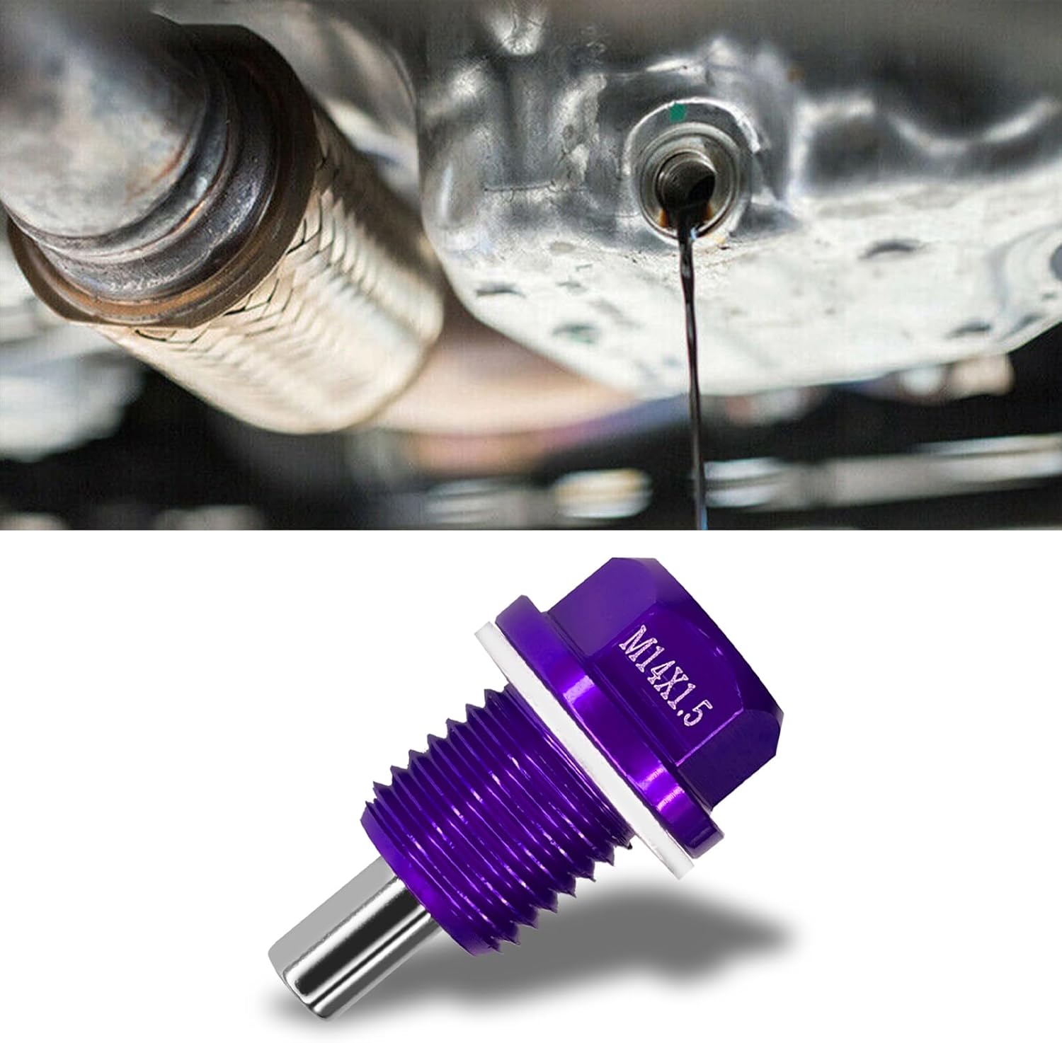 M14x1.5 Magnetic Oil Drain Plug, Aluminum Oil Pan Drain Plug Repair Kit with Crush Washer Gaskets, Oil Drain Nut Bolt for Most Ford, GM, Hyundai, KIA, Accord, Odyssey, Motorcycles (Purple)