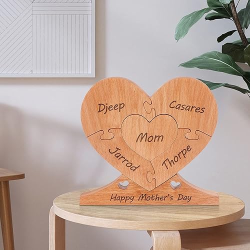Miniatura 3 de Rompecabezas de corazón con nombre de madera, texto artístico personalizado con rompecabezas de corazón con nombre de familia de 1 a 8, perfecto
