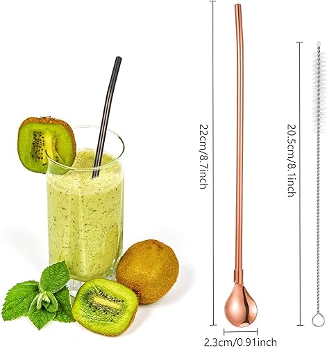 Miniatura 2 de 4 pajitas de cuchara de acero inoxidable, popotes reutilizables de metal para cóctel, pajitas con cepillo de limpieza largo