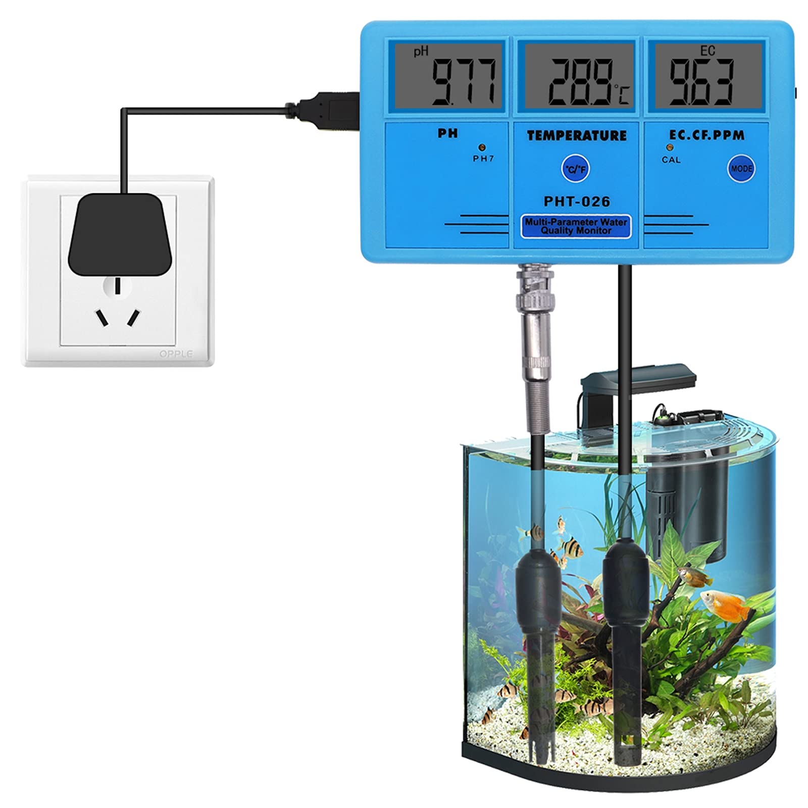Monitor de Calidad del Agua multiparamétrico Medidor de pH TDS Detector de conductividad de Temperatura Herramienta de análisis de medición de acuarios