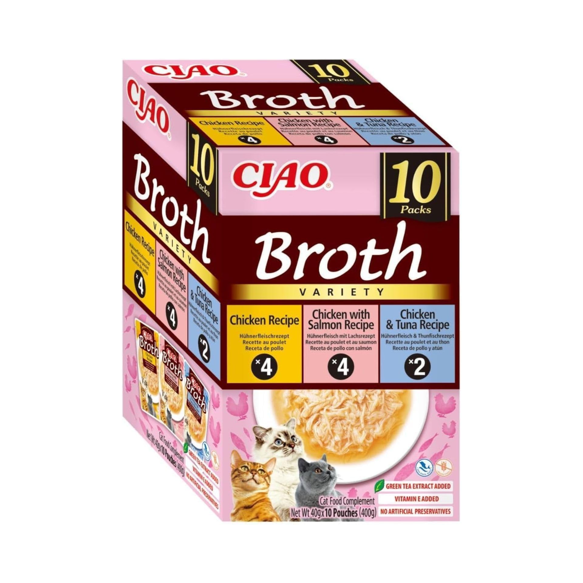 INABA Ciao Broth, Cibo Umido, Multipack Pollo, Salmone e Tonno, 400g