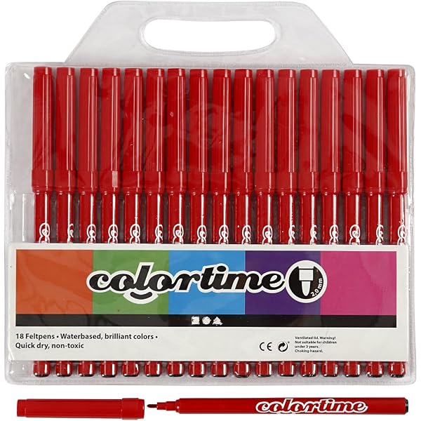 Colortime pennarelli, 2 Linea mm, Rosso, 18 Pezzi.