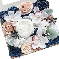 Vista 16 de Ling's Moment Caja de flores falsas, tallos de vegetación artificiales artificiales, rosas de espuma, orquídea de seda, flor fábica para centros