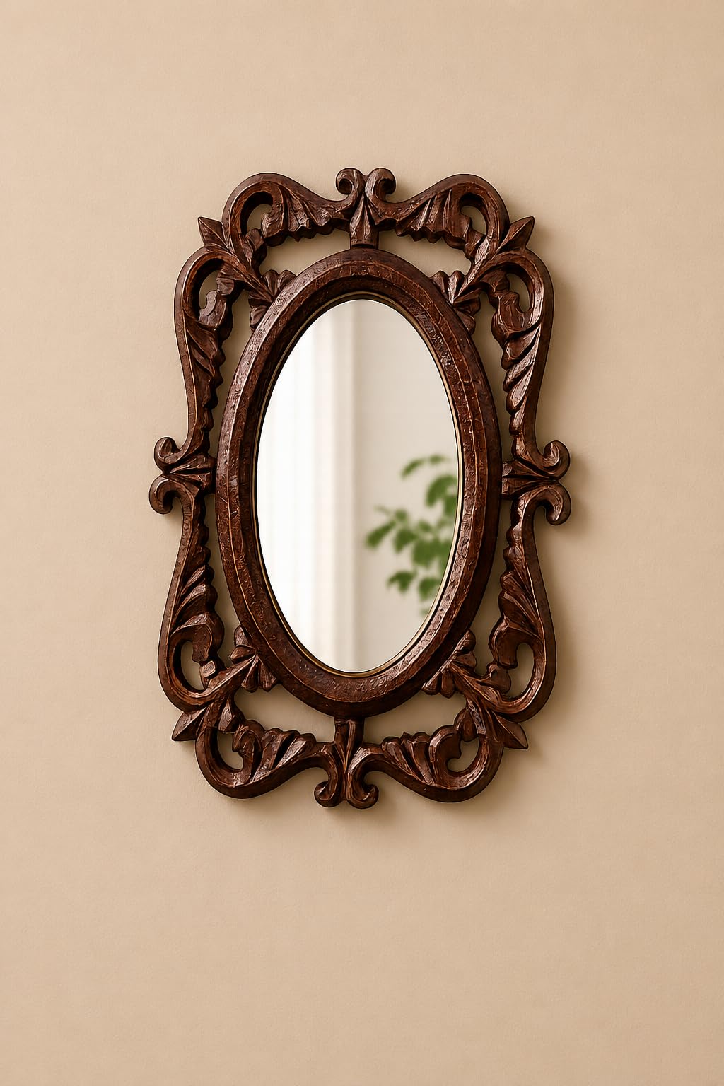 Store One French-Style, exquisitely Crafted, Wooden Brown wall Mirror with Floral carvings for Home and Office décor-image-28