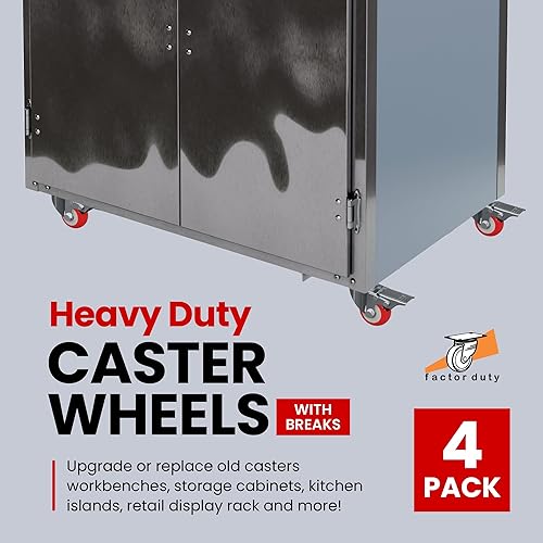 Miniatura 3 de 4Pack Caster ruedas ruedas placa giratoria Tallo Break en rojo de ruedas en poliuretano 880libras