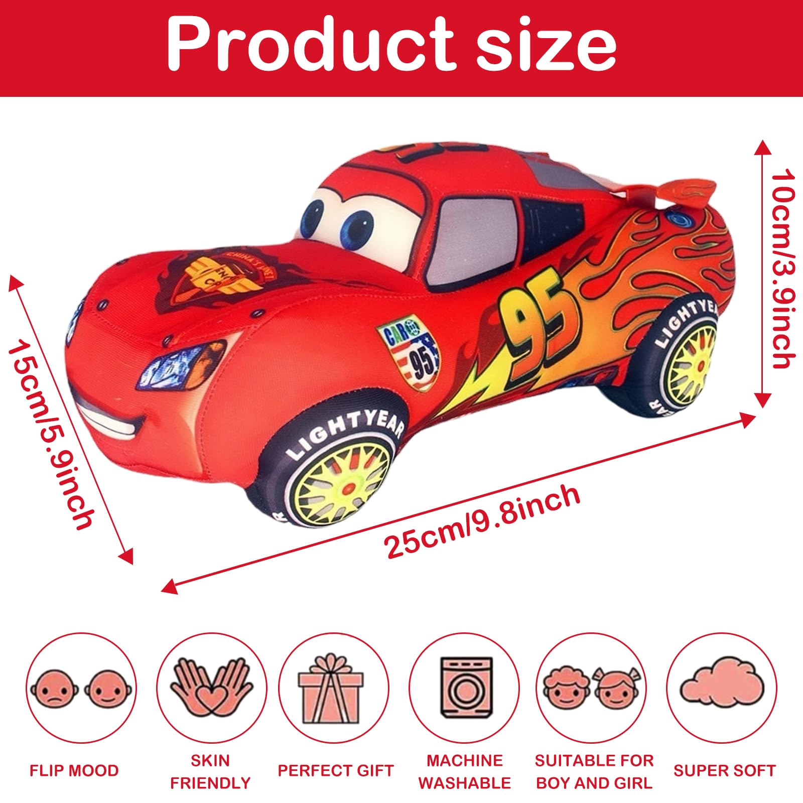 PANYI Simpatico Bambini Cars Giocattolo di Peluche per Auto Giocattoli 25 cm Bambola di Peluche da Corsa Auto Cartone Animato Ldeale per Giocare a Collezionare e Coccolare Peluche Cars
