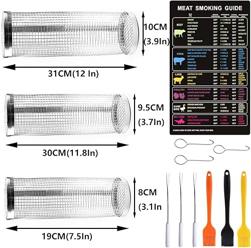 Miniatura 3 de Cesta de parrilla para barbacoa, canasta cilíndrica, canasta portátil para barbacoa al aire libre, para verduras, pescado y papas fritas, camping,