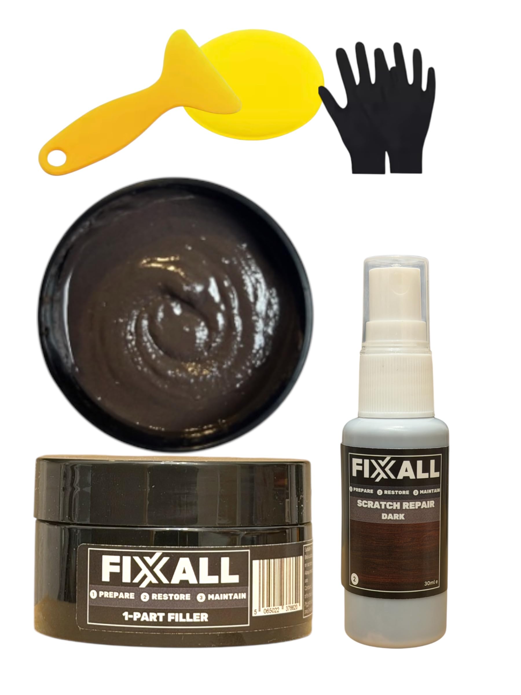 Fixxall All Surface Repair Kit – Wood, Stone & Tile Repairs - Scratch Cover + Repair Filler for Worktops & Floors – Covers Scratches, Scuffs & Small Chips – Quick, Easy DIY (Dark Wood)