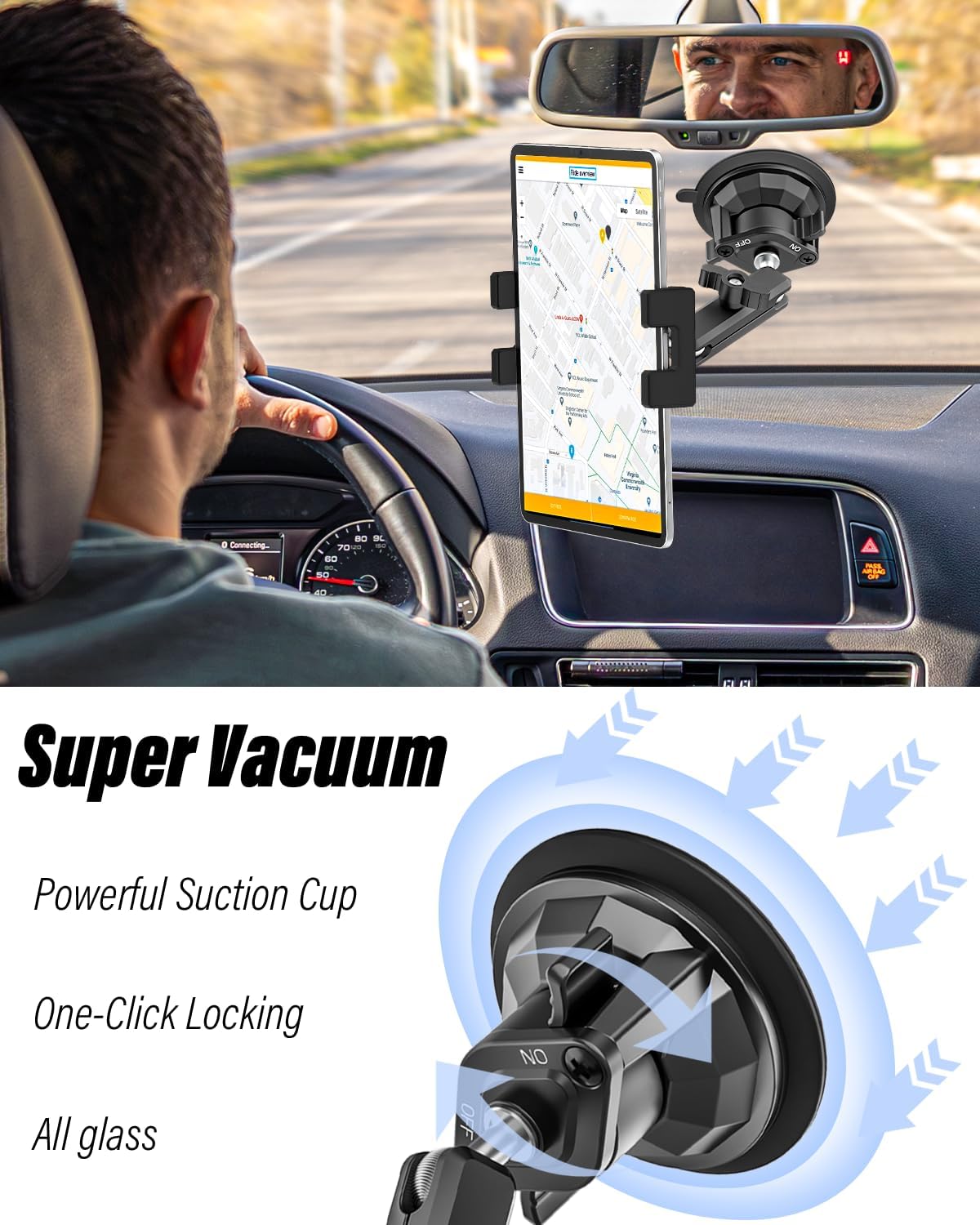 Z Fold Car Mount, Super Suction Cup - [Foldable Phone Friendly] Dashboard Windshield Tablet Holder Truck with 360° Adjustable Metal Arm for Samasung Galaxy Fold 7 6 5 4 3 2, Tabs, Google, iPad, iPhone