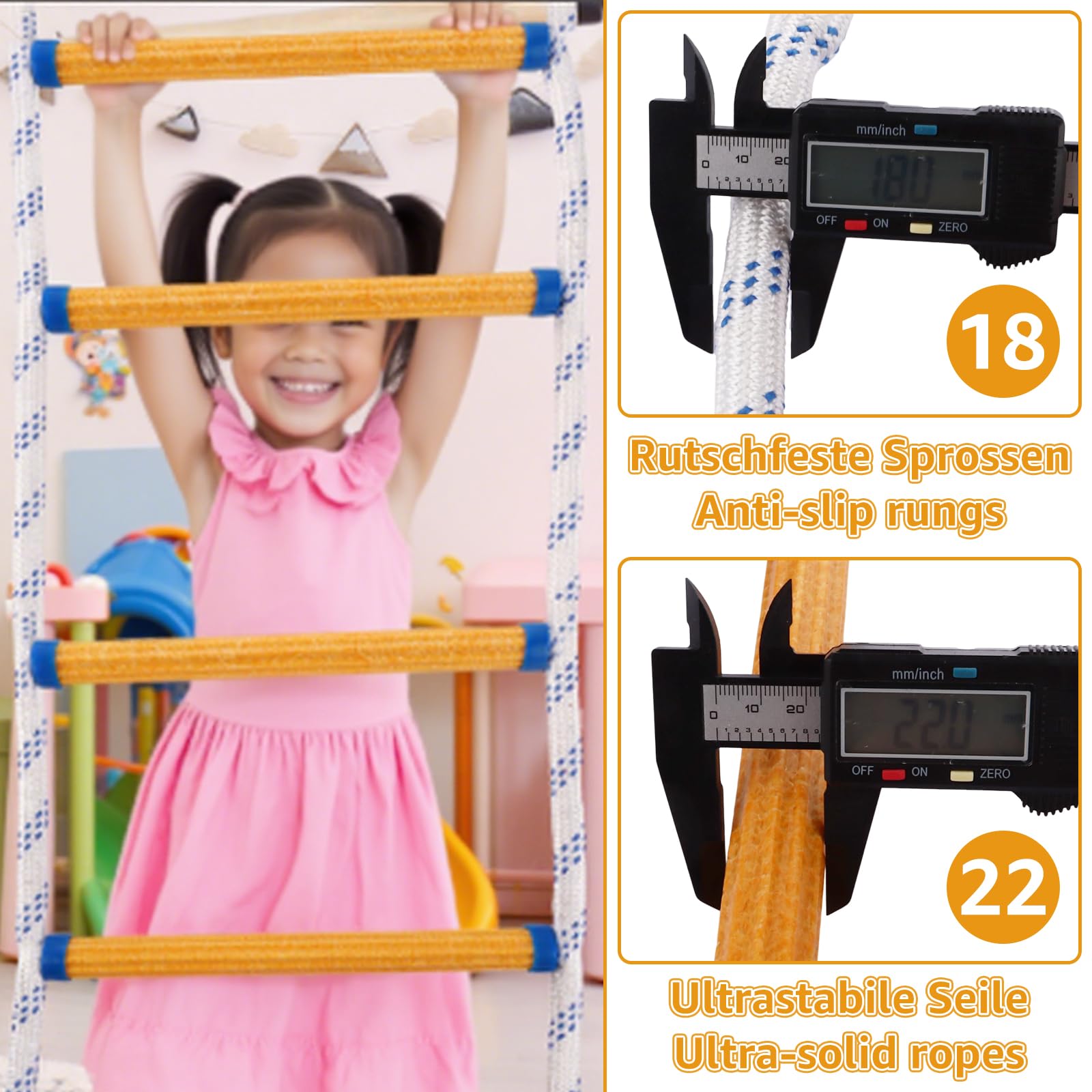 Escalera portátil de cuerda, 5 m, escalera de seguridad para adultos, con mosquetones, capacidad de carga de hasta 300 kg, escalera de rescate para exteriores, balcón, ventana, barandilla
