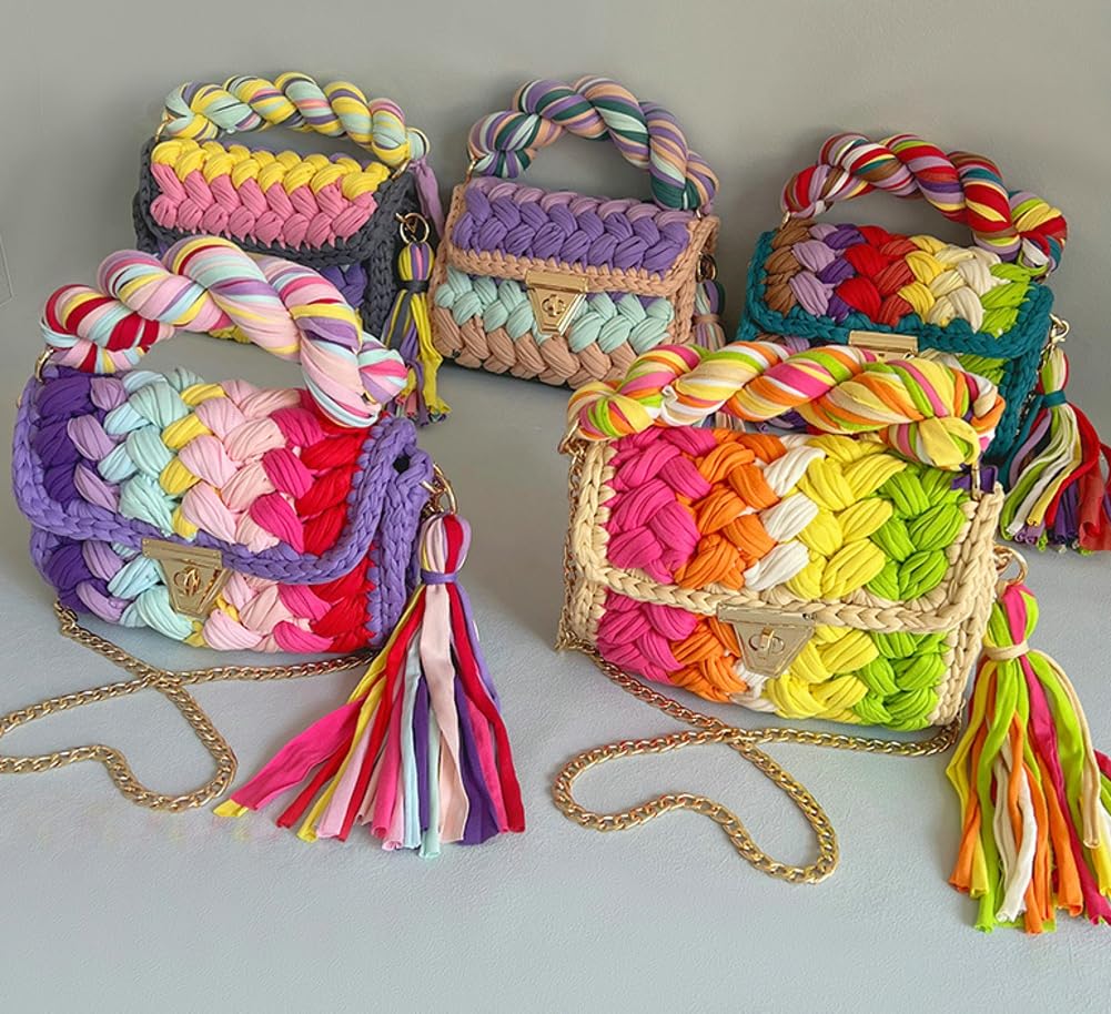 Chunky Yarn Knit Crochet Tote Purse Crossbody Bags for Women - Handwoven Evening Clutch Flap Shoulder Bag — view 7