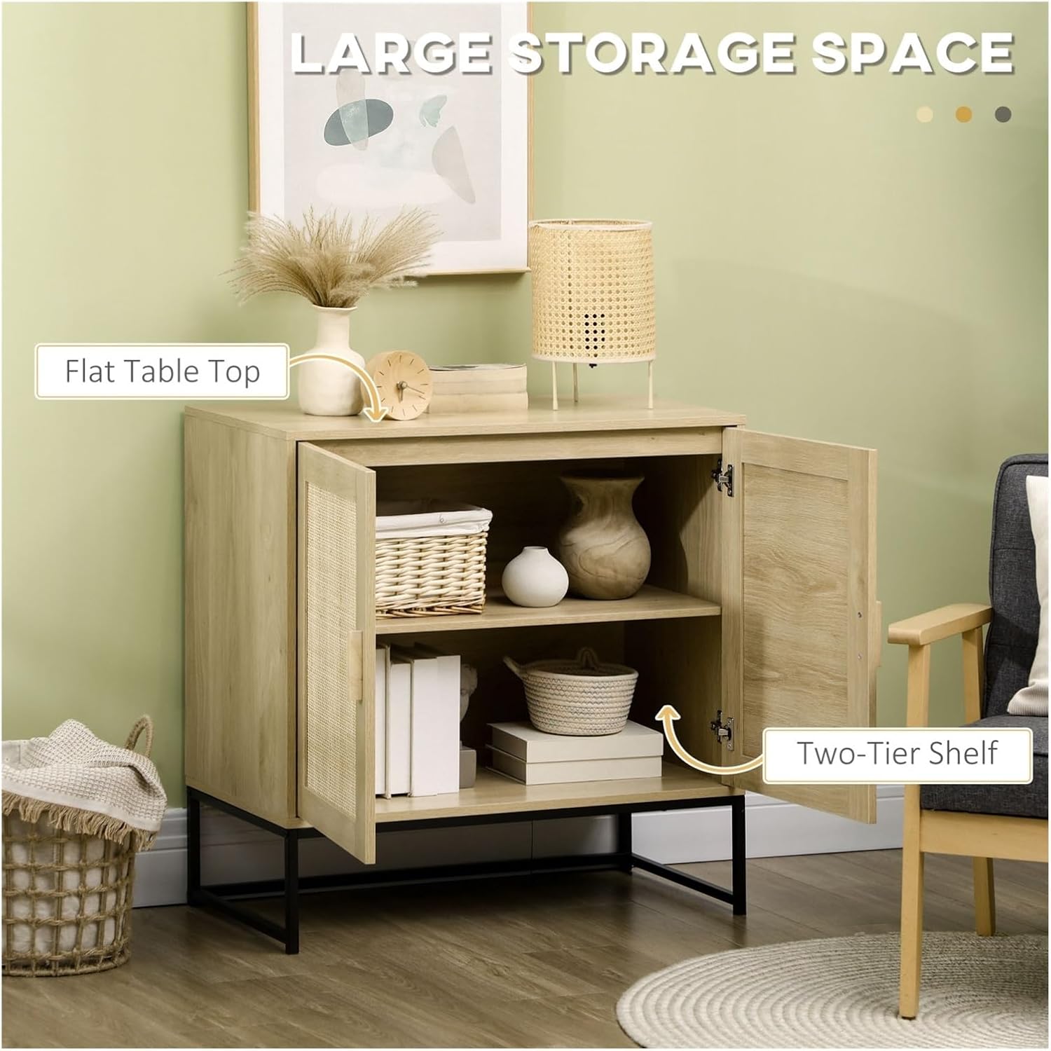 Multistorage Cabinet 59" H, Four Doors, Four Internal Shelves, Light Oak/White,for The Kitchen