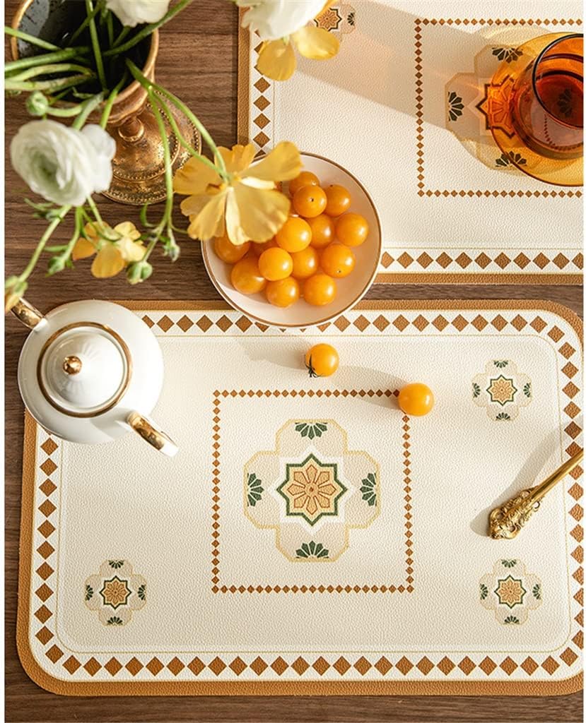 2 Pcs Retro Leather Table Place Mats Tableware Place Mat Heat Insullated Western Placemat(D)