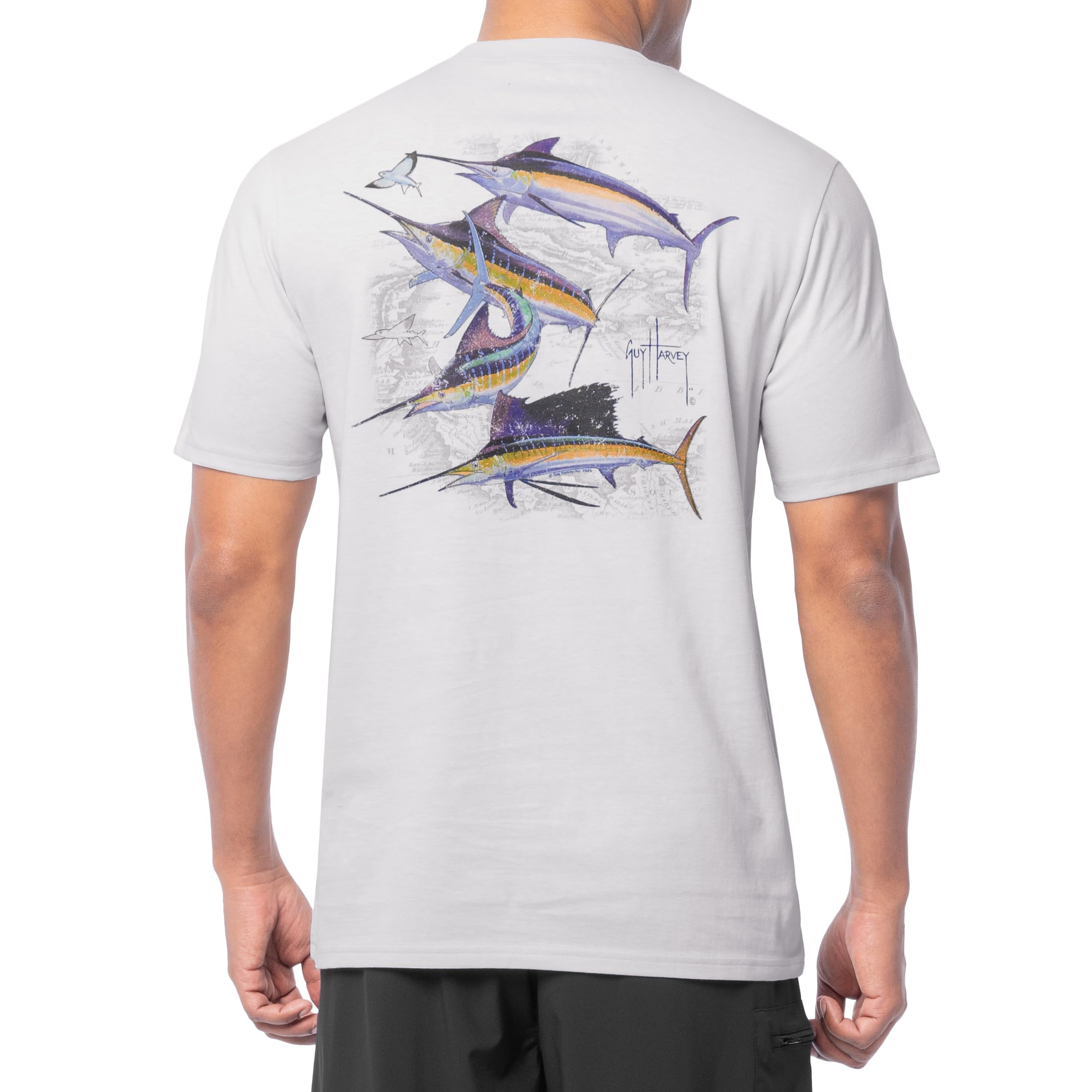Guy Harvey Men’s Billfish Collection Short Sleeve Pocket T-Shirt, Glacier Grey/Bill Collector, Large