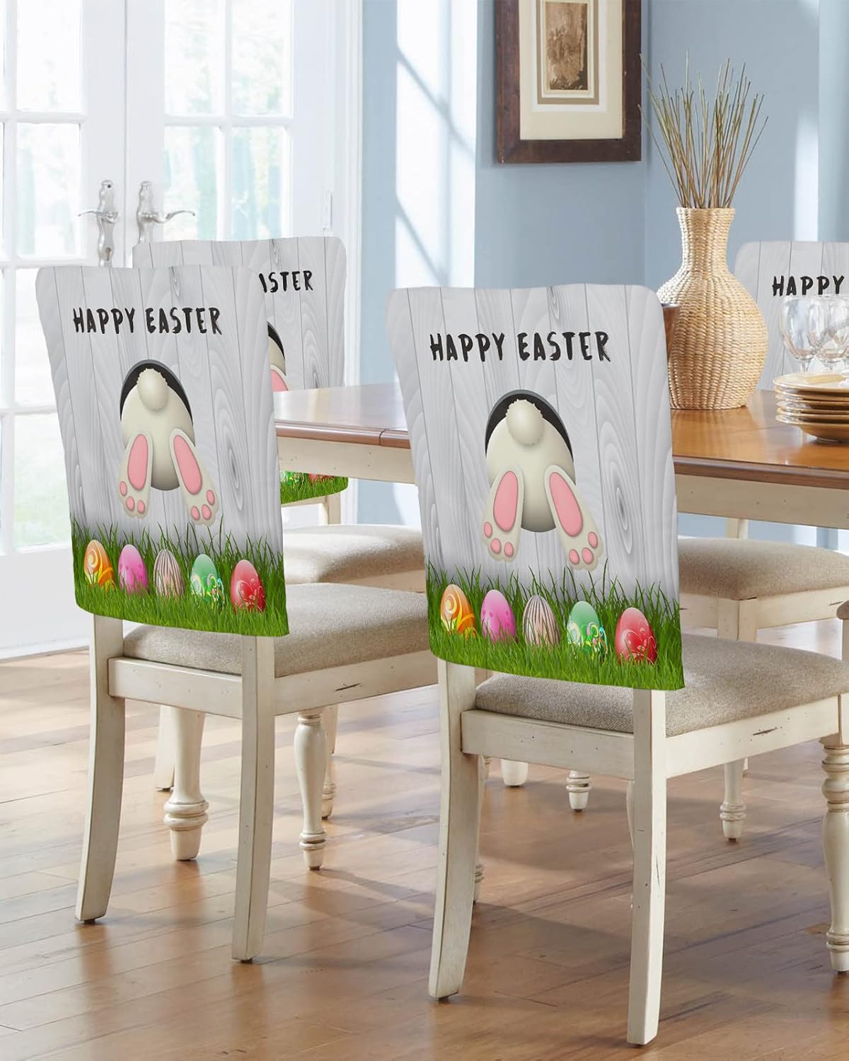 Dining Chair Back Covers, Happy Easter Bunny Bricks into