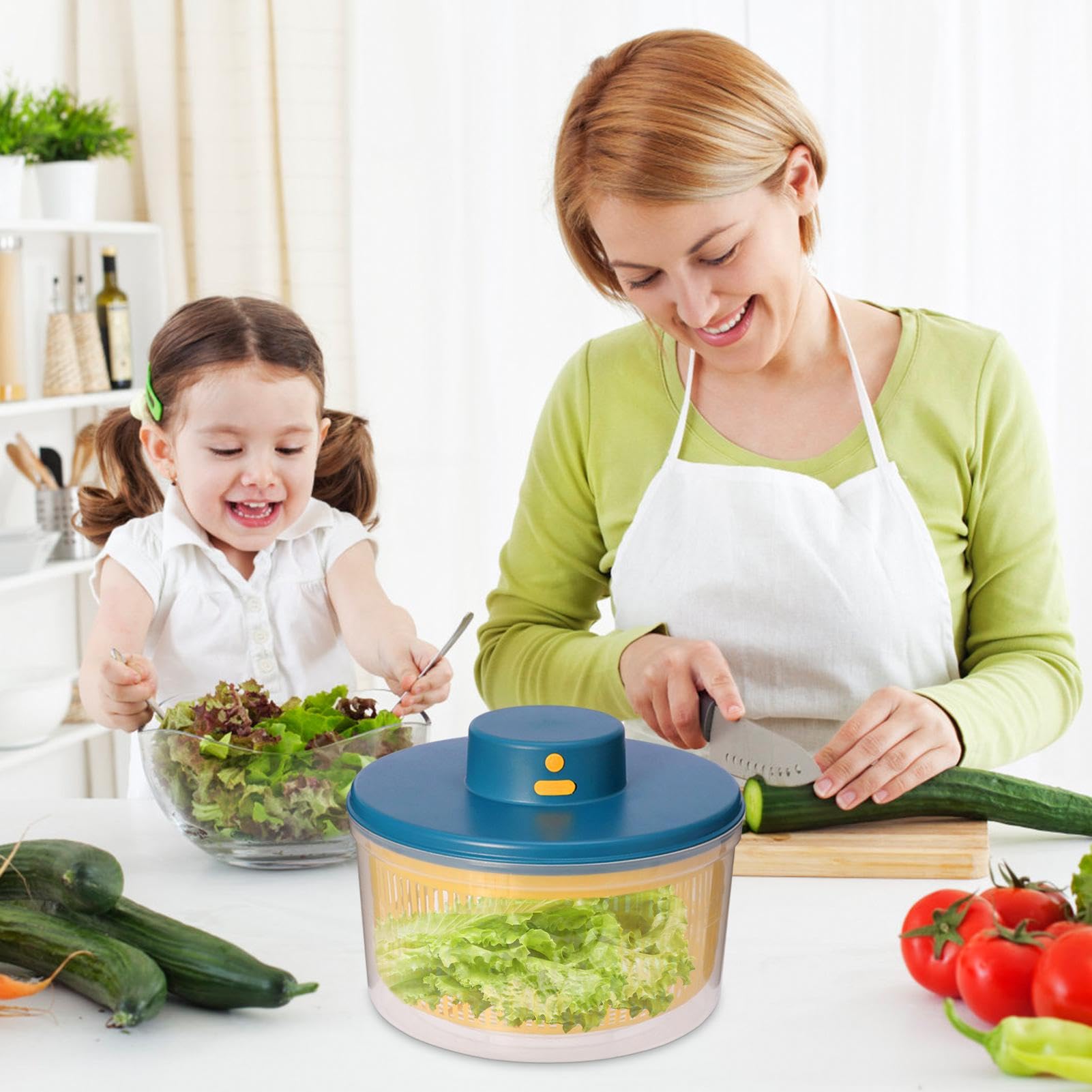Mélangeur électrique à Drainage Rapide, séchoir à Salade et légumes | Séchoir à légumes d'une capacité de 3 L | Mélangeur électrique à Chargement USB sécurisé pour Un séchage Efficace