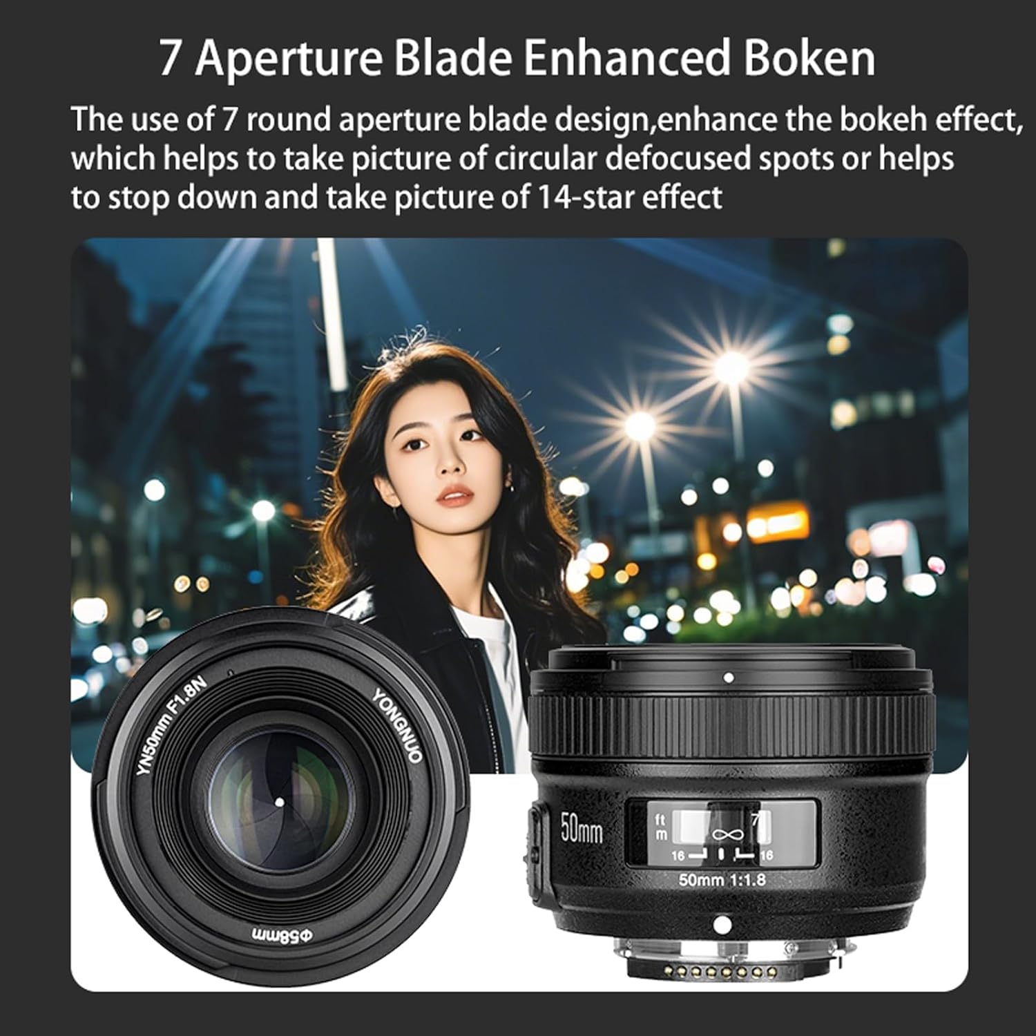 YONGNUO YN50mm F1.8N Cameras Lens for Nikon F-Mount,50mm f/1.8 Large Aperture Lens/AF MF Full Frame Lens, Standard Prime Lens for Nikon D3000,D3500,D5000,D80,D3X DSLR Cameras