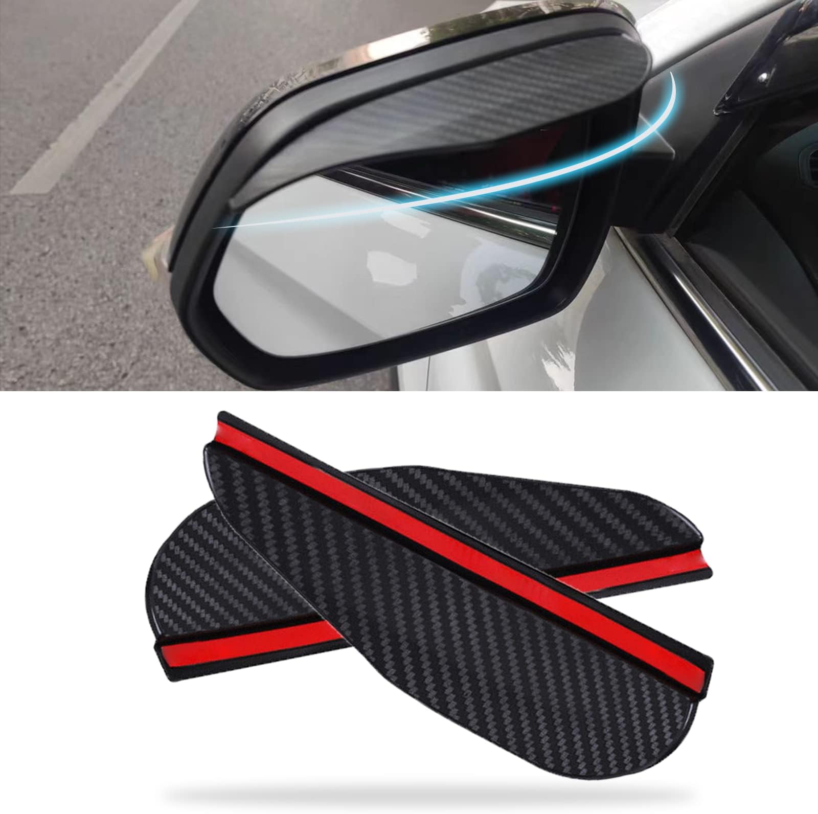 2Pcs Carbon Fiber Car Rear View Mirror Rain Visor Guard - Auto Side Mirror Eyebrow Smoke Guard - Exterior Trim Accessory Universal for Cars, Trucks and SUVs (Black)