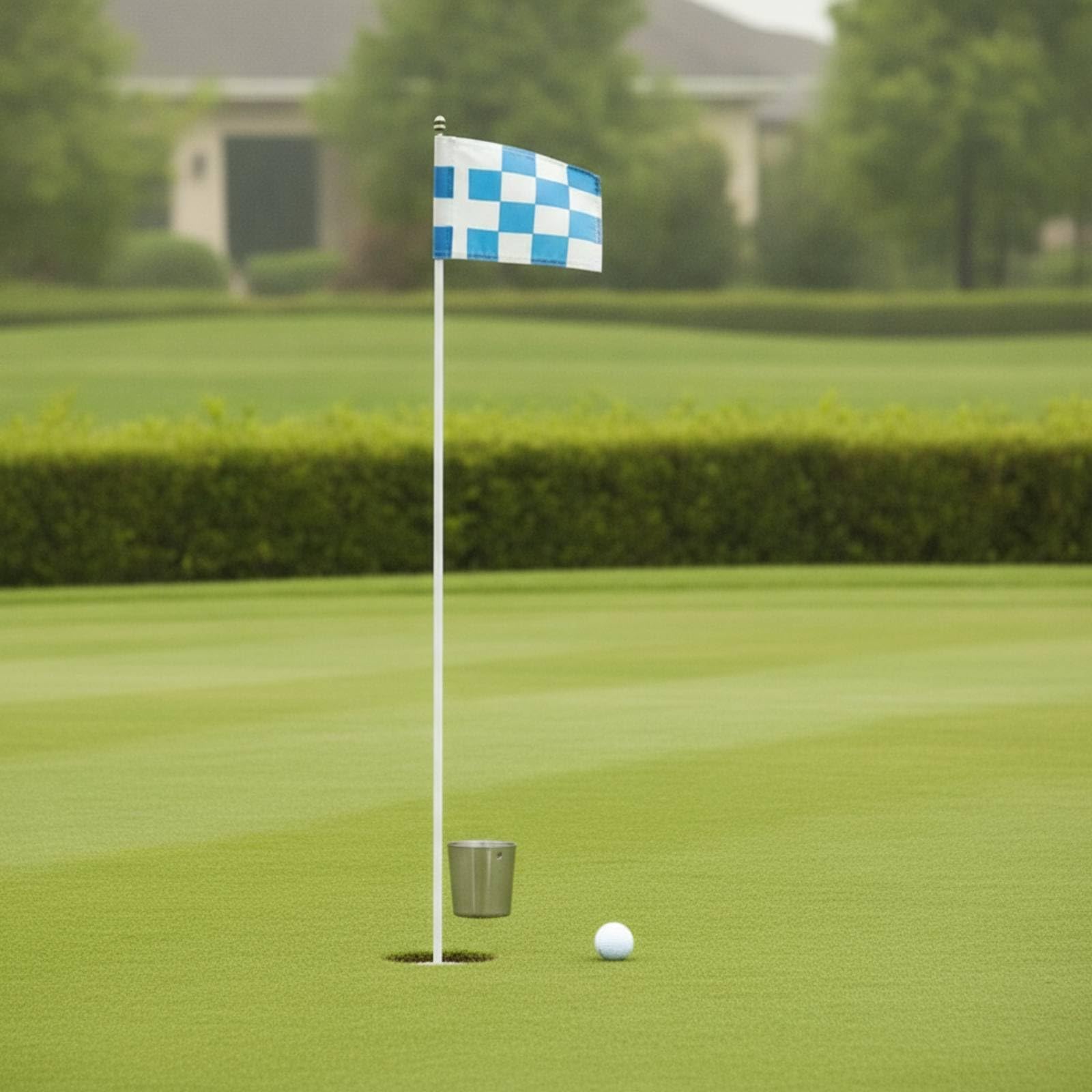 Golf-Flaggenstange mit Edelstahlbecher rostgeschützt Golf-Fahnenstange mit Lochbecher kompakt Golfzubehör für Garten, Weiß, 85cm Weißer Schaft, Weiße Flagge, Edelstahl-Lochbecher