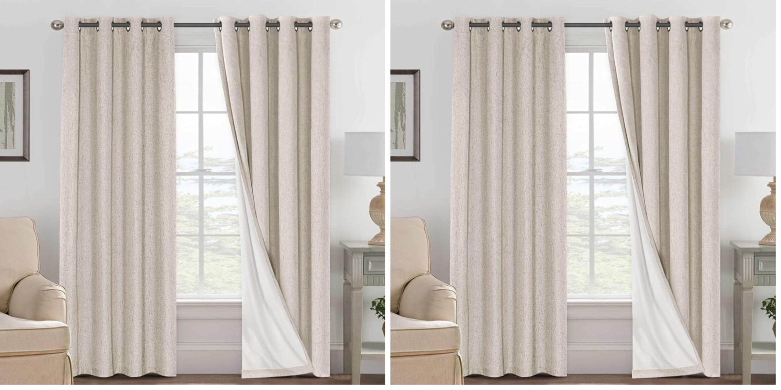 H.VERSAILTEX Blackout Curtains, Linen Curtains 108 inches Long 100% Black Out Curtains for Bedroom Windows, Textured Linen Look Draperies Grommet with White Liner, 2 Panels, Natural (Pack of 2)