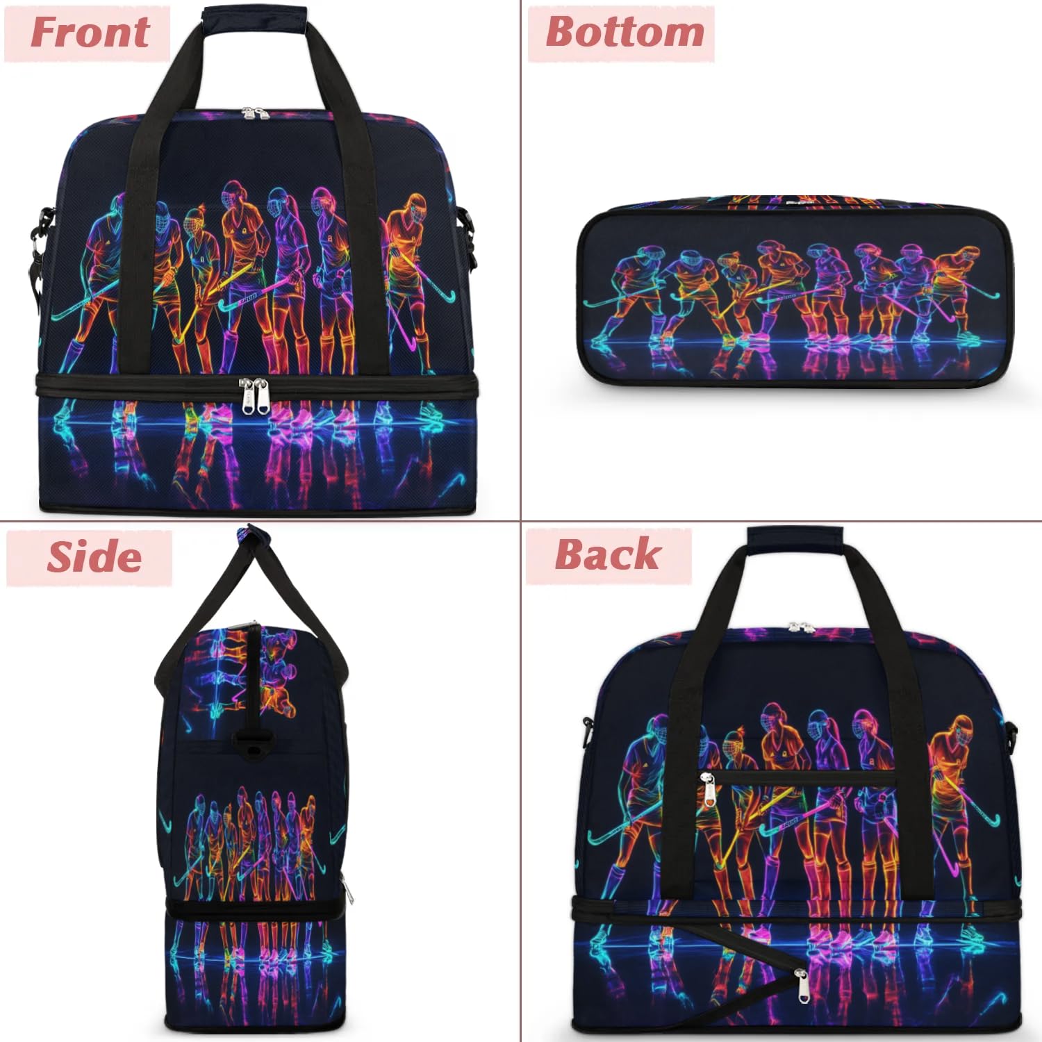 Sac de voyage pliable pour homme et femme - Motif joueur de hockey - 47 l - Pour le sport, la gym, le yoga, couleur, 47 L, Organiseur de sac