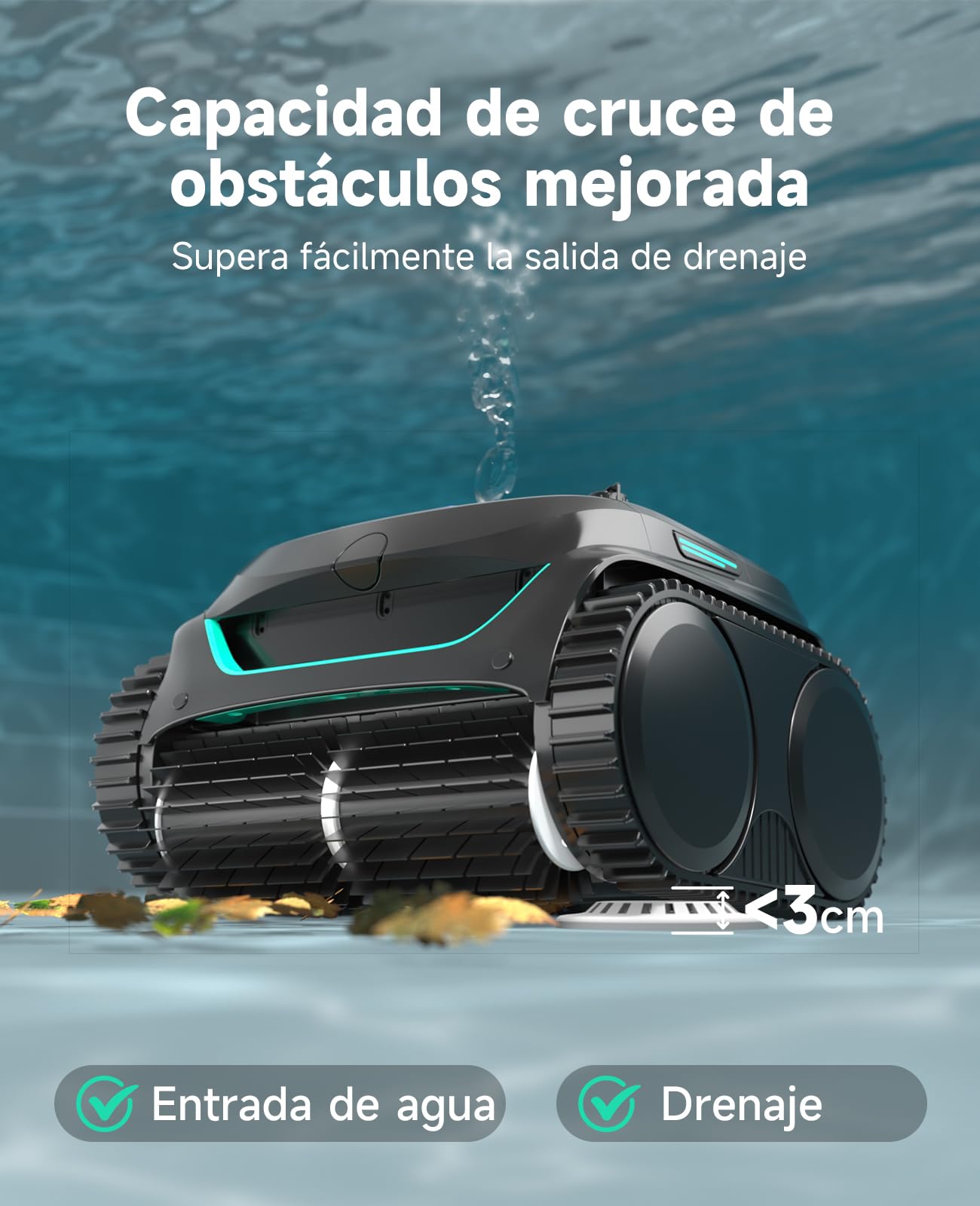 WYBOT C2 Limpiafondos Piscina Robot Inalámbrico, 3 Motores, Doble Filtración, Limpieza Paredes y Línea de Agua, Autonomía 180 Min, para Piscinas Enterradas hasta 150㎡, App(Verde carbón-Gris)