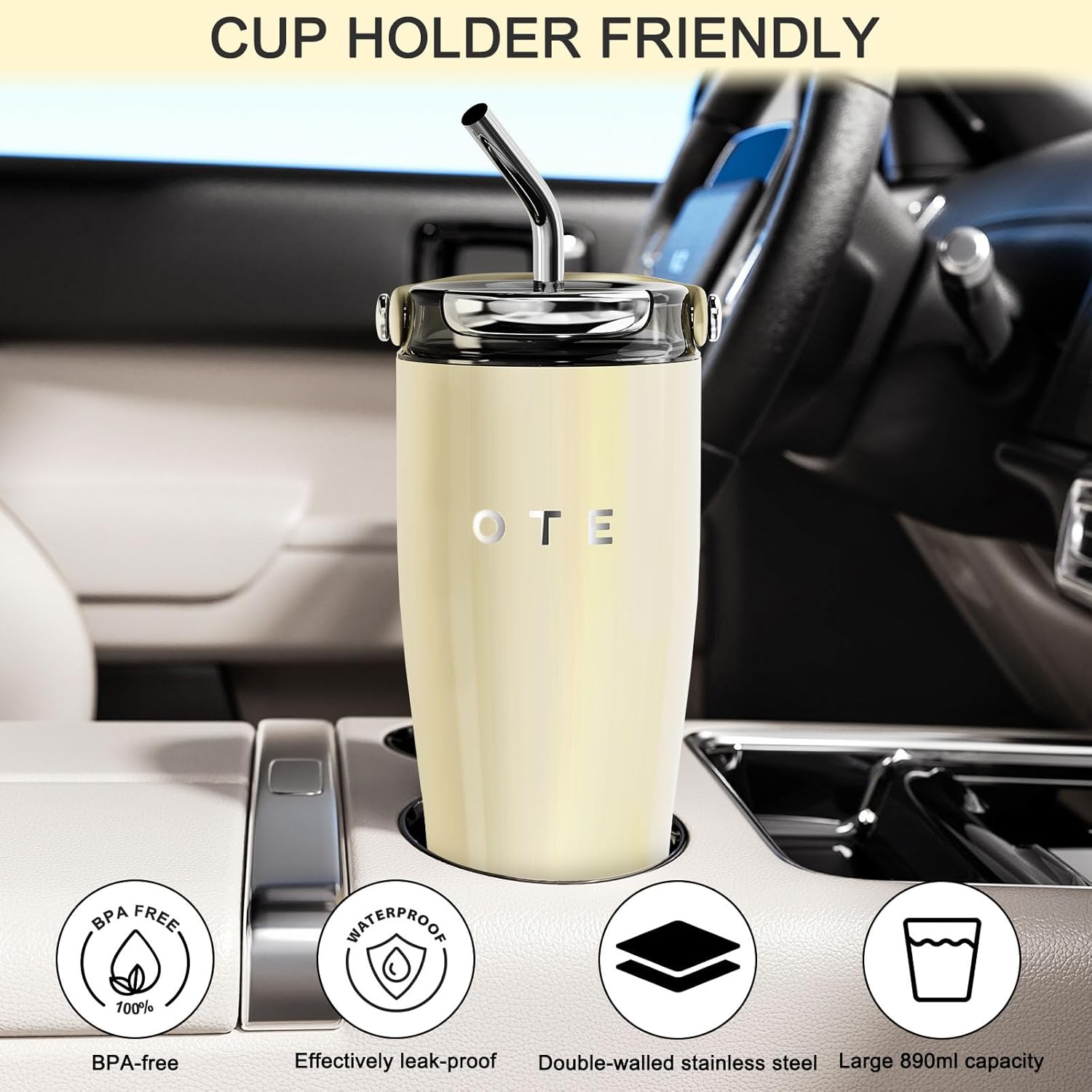 OTE 30OZ Tumbler with Handle, 316 Stainless Steel Water Bottle with Straw, 800ML Vacuum Insulated Bottle, Insulated Travel Mug, Tumbler Cup for Office or Home, Cup Holder Friendly, Keep Hot/Cold (Red) - Image 5