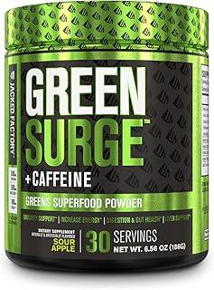 Green Superfood Powder with Natural Caffeine - Green Surge Supplement Keto Friendly Greens Drink w/Spirulina, Wheat & Barley Grass, Organic Greens, Probiotics & Digestive Enzymes - Sour Apple - 30sv