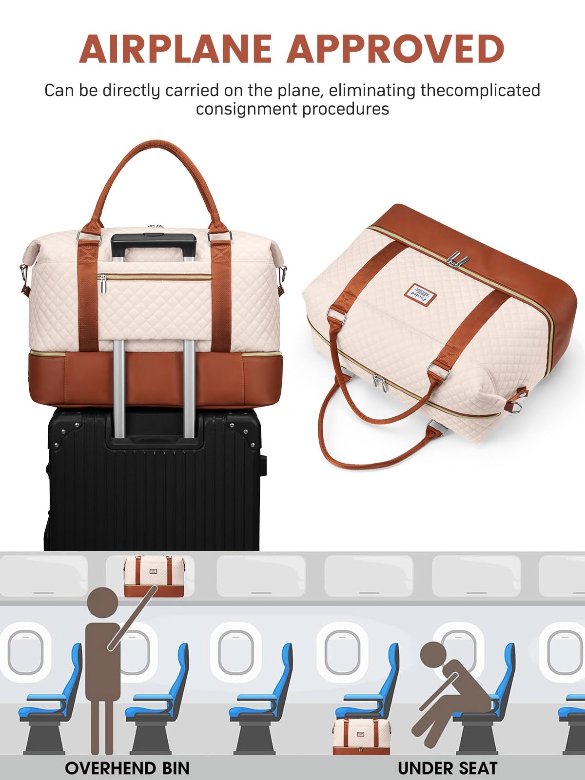 Borsone da viaggio per donna, 2-Beige Marrone-3 pezzi, 19 x 9 x 13 inches, Borse da viaggio