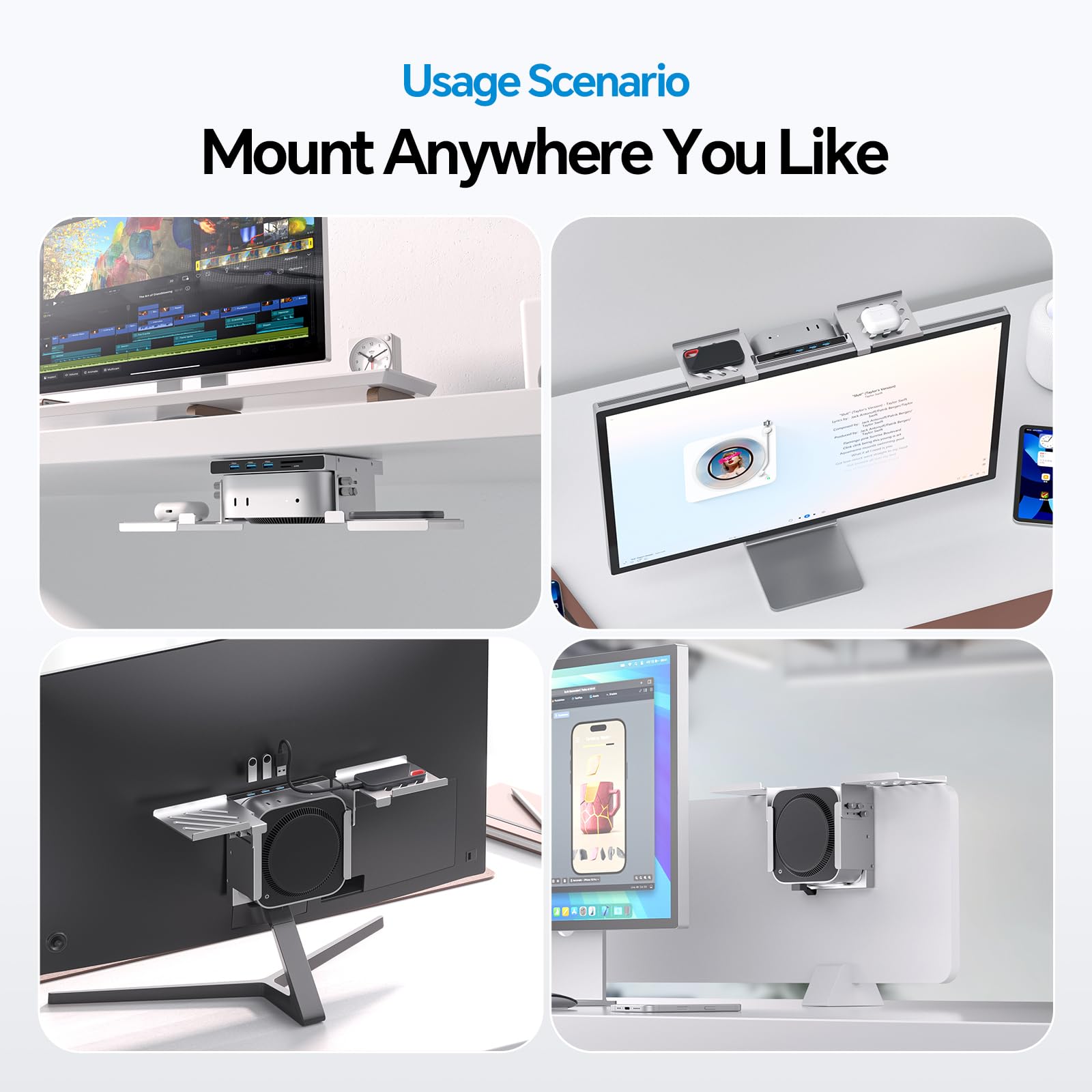 Mac mini M4 Dock & Stand con Alloggiamento, SSD M.2 Slot, HDMI 4K60 | Hub Mac mini M4 con 3 USB-A 10Gbps per Mac mini M4/M4 Pro, supporto in metallo per Monitor, Scrivania e porta VESA