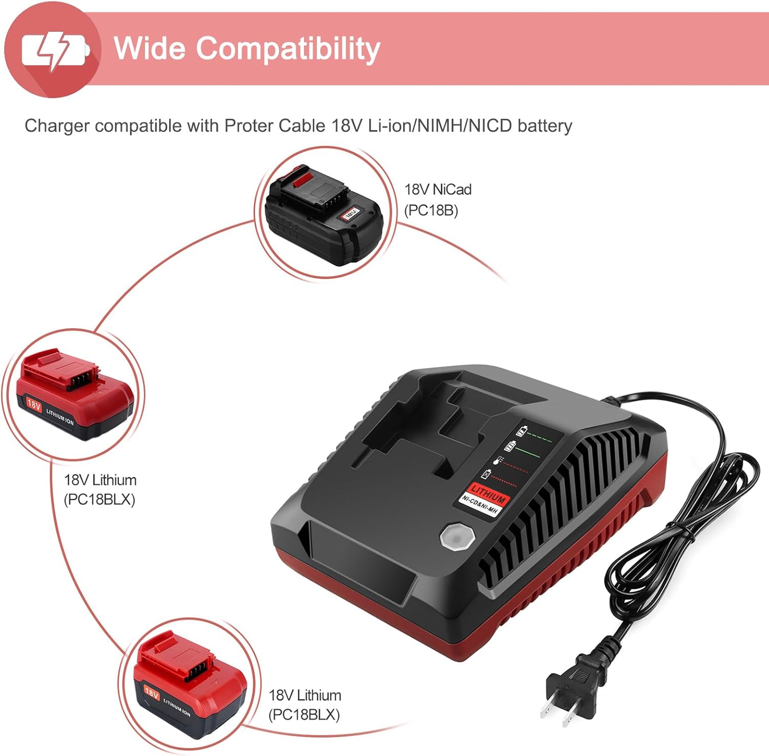 2 Packs 18V Lithium PC18BLX Battery and PCXMVC Charger Compatible with Porter Cable 18V Battery PC18B PC18B-2 PC18BL PC18BLX PC18BLEX - Image 3