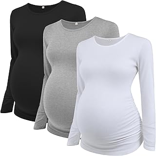 Jinson Womens Maternity Motherhood V-Neck Tunic Tops Long Sleeve T-Shirt Flattering Side Ruched Pregnant Clothes Mama Price In India