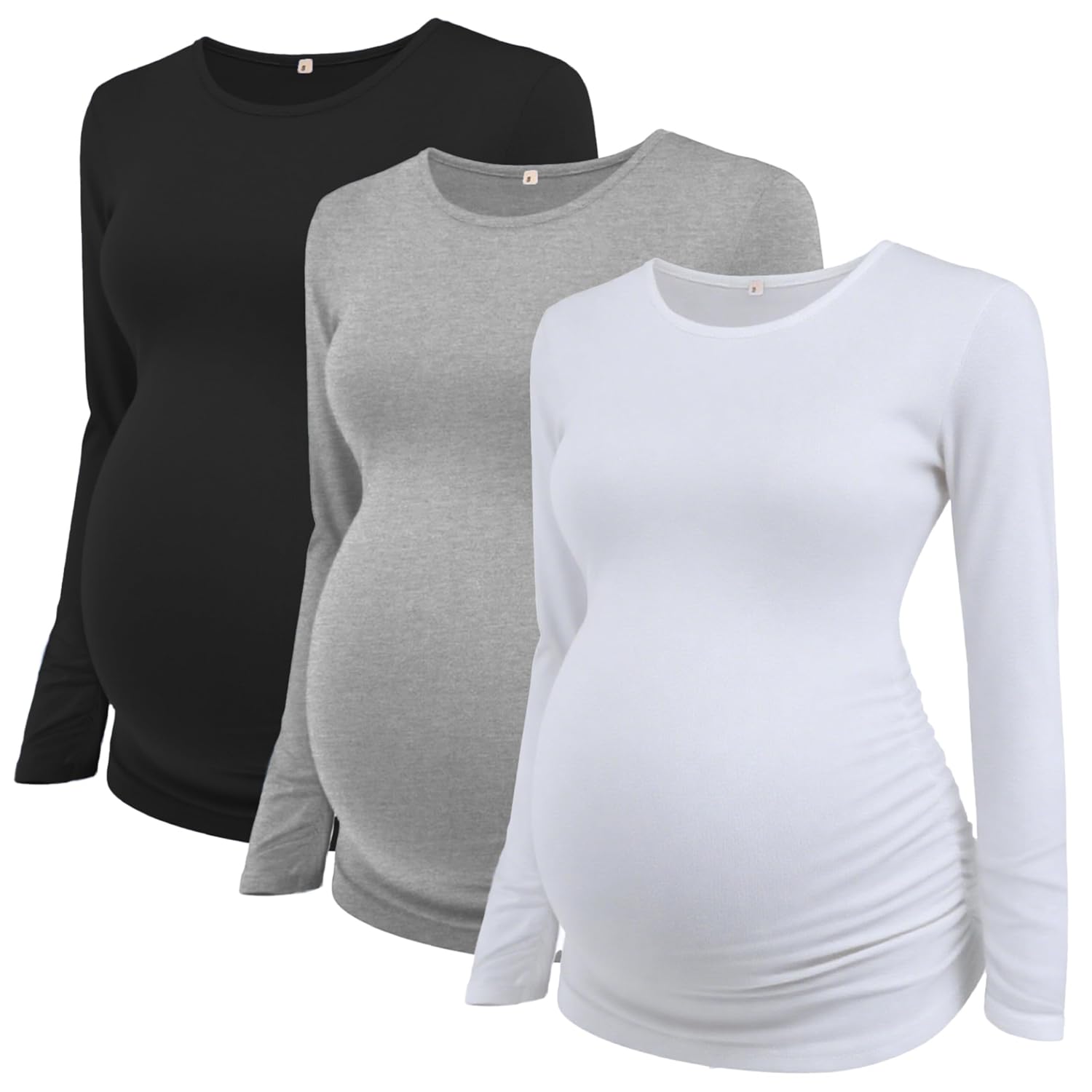 Jinson Womens Maternity Motherhood V-Neck Tunic Tops Long Sleeve T-Shirt Flattering Side Ruched Pregnant Clothes Mama