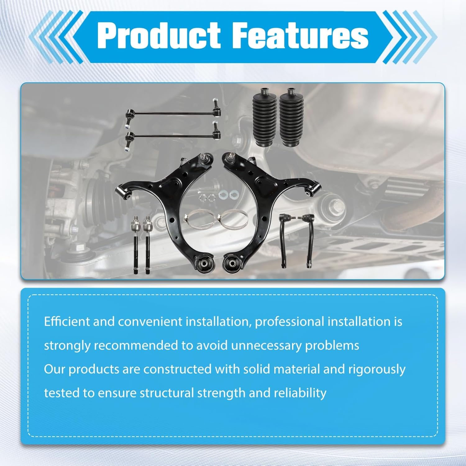 10Pcs Front Suspension Kit Front Lower Control Arm with Ball Joint Sway Bar Link Tie Rod End Replacement for Hyundai Santa Fe 2007-2012 Replacement for Kia Sorento 2011-2013