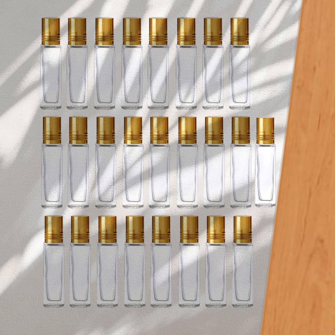 Glass Roll-On Bottles Set with Gold Caps, 6ml Clear Essential Oil Containers, 25 Pack Empty Refillable Bottles-picture-48