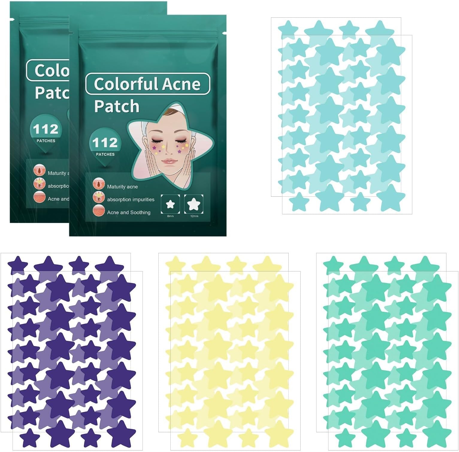 Pimple Patches, Star Spot Patches,Pimple Patch, Starface Pimple Patches, for Acne Blemish Pimples Whiteheads Zit, Patches to Cover Facial Blemishes. (2 pack)
