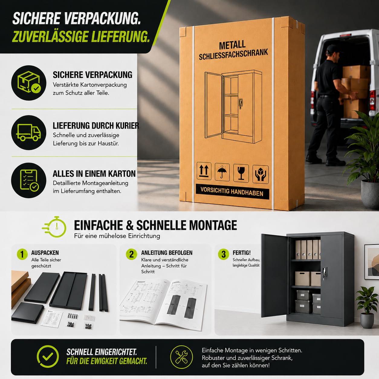 Muralo Metallschrank mit 2 verstellbaren Fachböden Abschließbar - Grau | Aktenschrank 90x90x40 cm mit Sicherheitszylinderschloss, Belastbar bis 50 kg, Pulverbeschichtung, ideal für Büro, Werkstatt