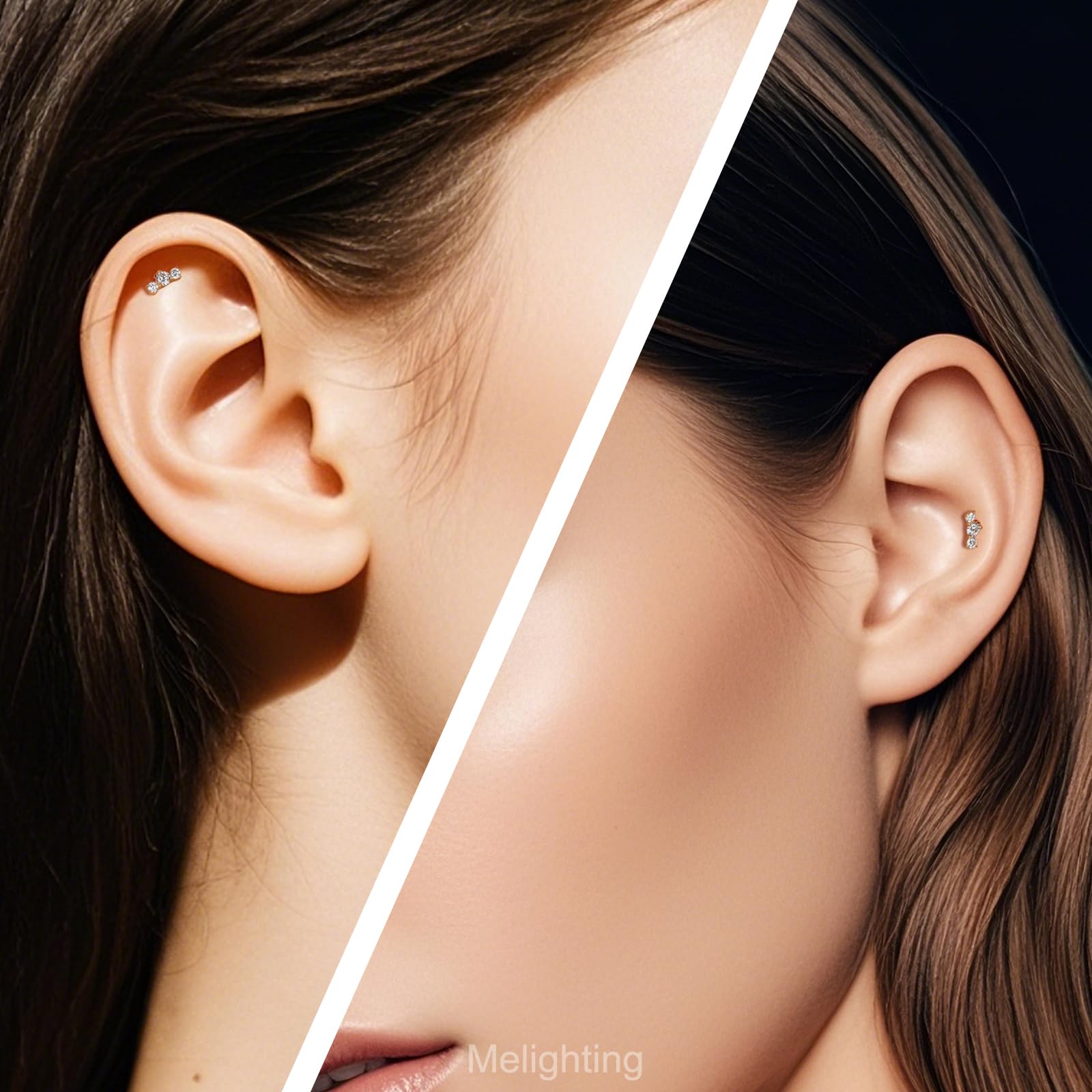 Melighting Flach Rücken Ohrring 14K Gelbgold Helix Stud Innengewinde Lippen Stud Labret Ohrring CZ Knorpel Piercing Schmuck