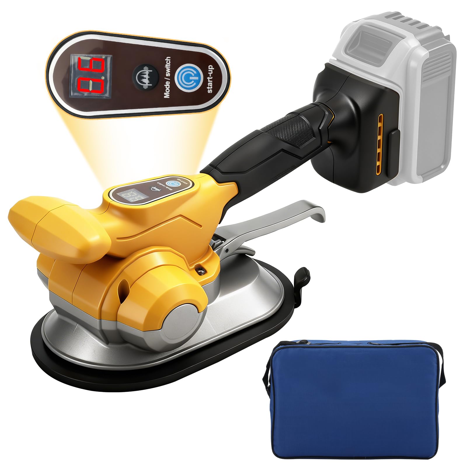 Cordless Tile Vibrator Compatible with Dewalt 20V Battery (No Battery), Tile Tiling Machine with 6 Adjustable Gears, 20cm Suction Cup, 200kg Adsorption, Digital Display and Cloth Bag