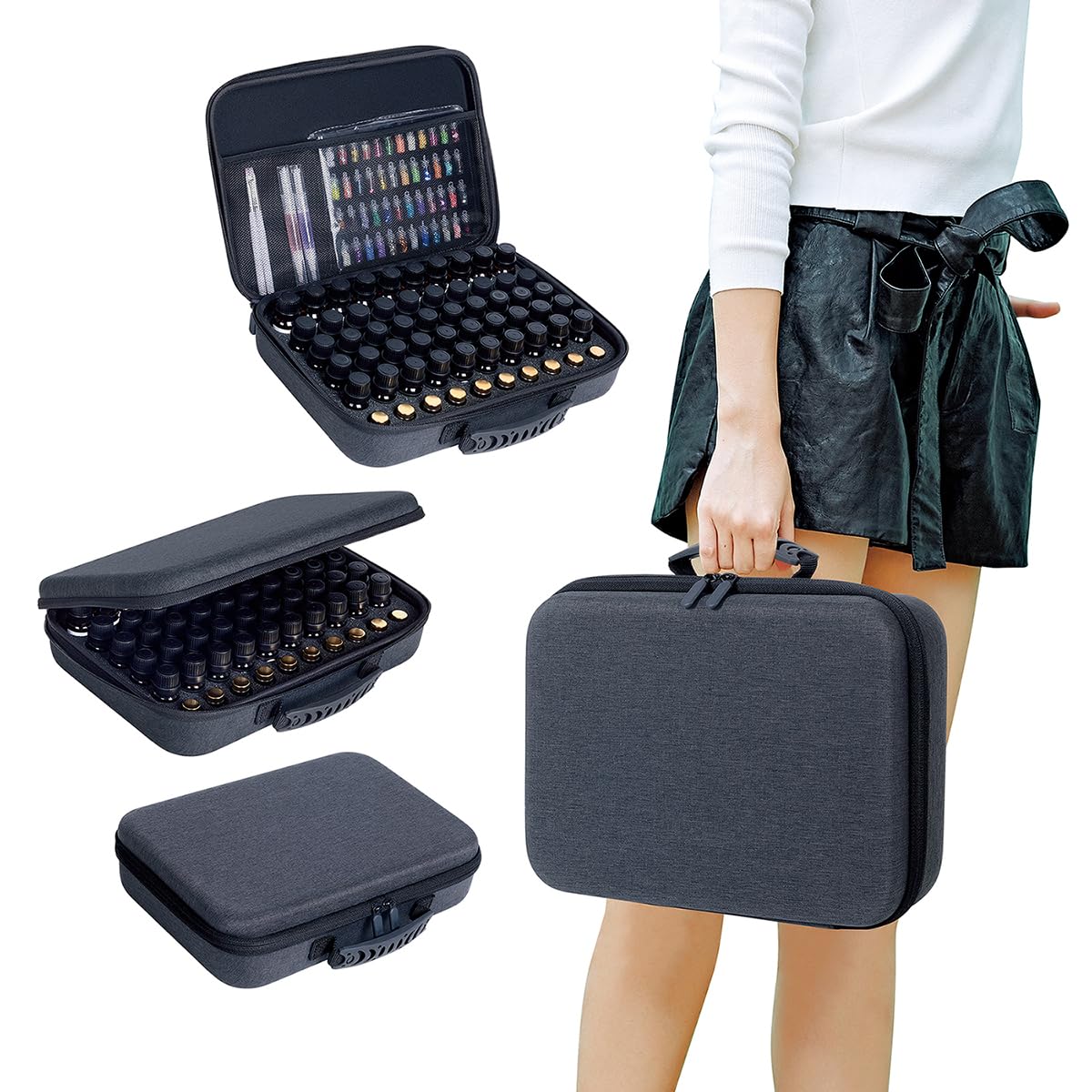 Tragetasche für ätherische Öle, für 60 Fächer für 1–3 ml Rollflaschen, 5 ml, 10 ml, 15 ml Flaschen, Aufbewahrungstasche, Hartschale, EVA, Tasche für ätherische Öle mit abnehmbarem