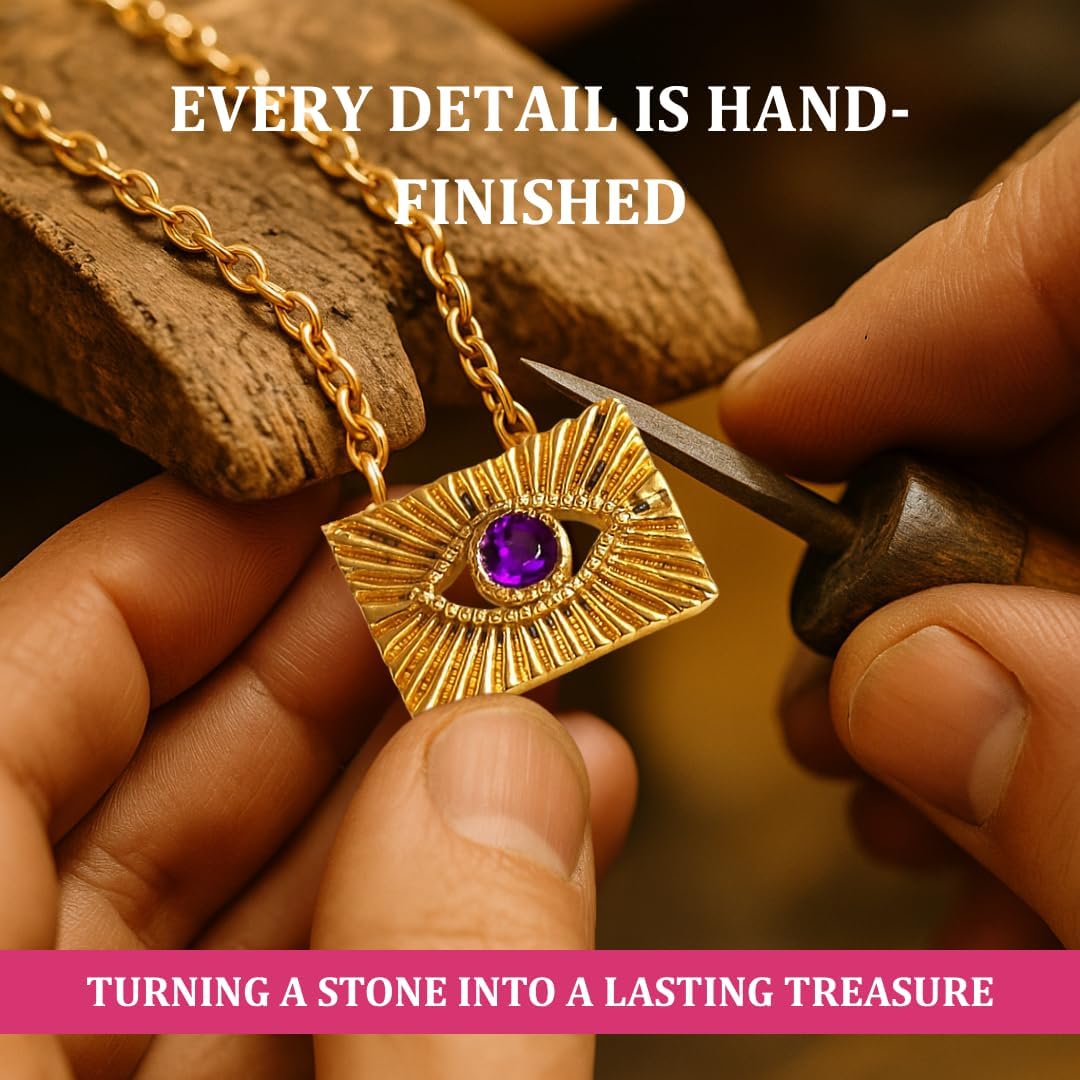 Gempires Evil Eye Necklace for Women 14k Gold Plated Dainty Pendant with Genuine Gemstone Protective Charm Minimalist Handmade Crystal Jewelry Layering Necklace Gift for Her - Image 7