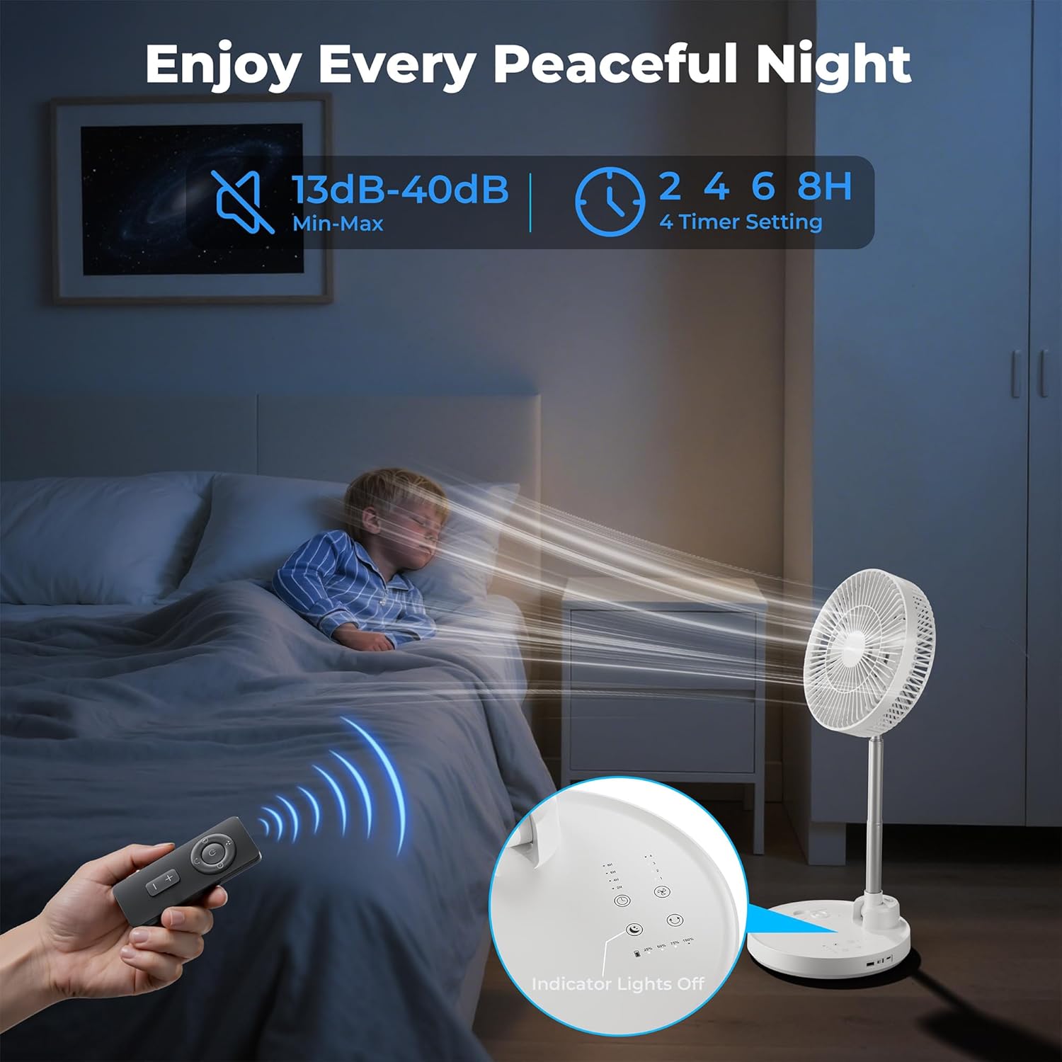 AMACOOL 10'' Foldable Oscillating Fan, 20000mAh Rechargeable, Remote & Timer, Height Adjustable Portable Standing Fan, Quiet for Camping RV Picnic Home Office Outdoor, Co-Branded with Panergy (White) - Image 5