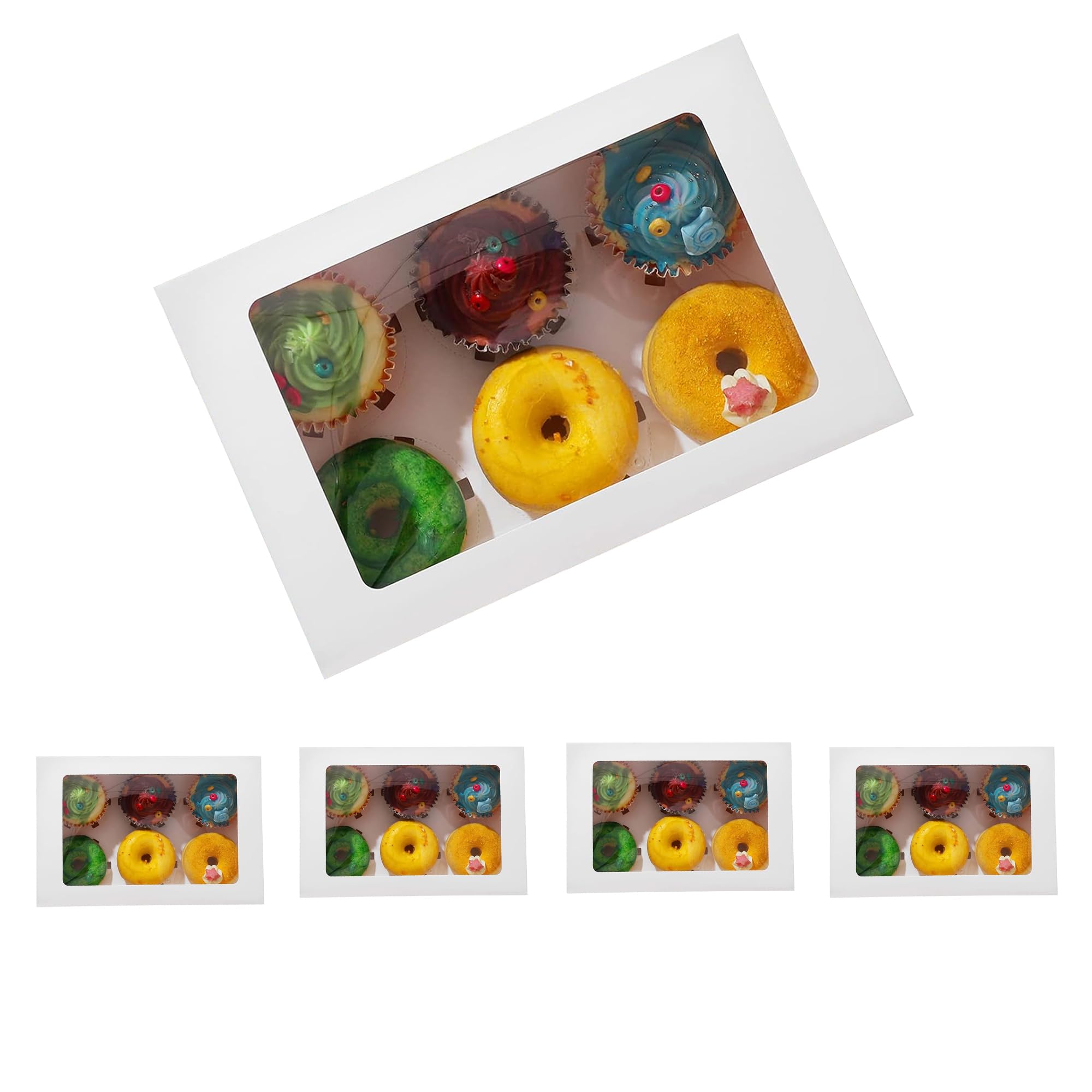 Asab White Cupcake Box Hold 6 Count Cupcake Containers With Clear Window Food Grade Birthday Patisserie Cupcake Holder Easy Transport And Presentation With Adjustable Insert (5 X 6 Cupcake Box)