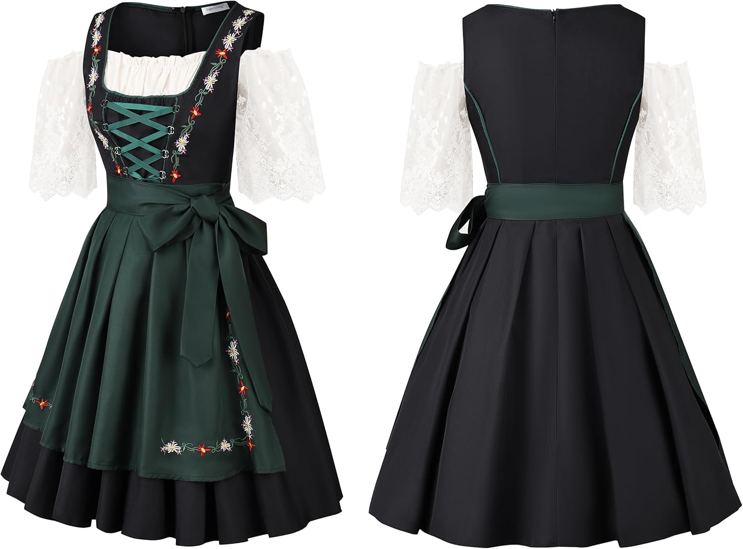 Women Oktoberfest Costume,German Bavarian Dress for Women,Oktoberfest Traditional Dirndl Dress,Green,M - Image 2