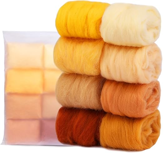 WONVOC 2.82oz Needle Felting Wool, 80 g Nature Wool Roving Yarn, Needle Felting Wool Bulk, Hand Spinning Wool Roving Wool Yarn for DIY Craft Materials and Felting Wool Craftsmen, 10g/Color (Autumn)
