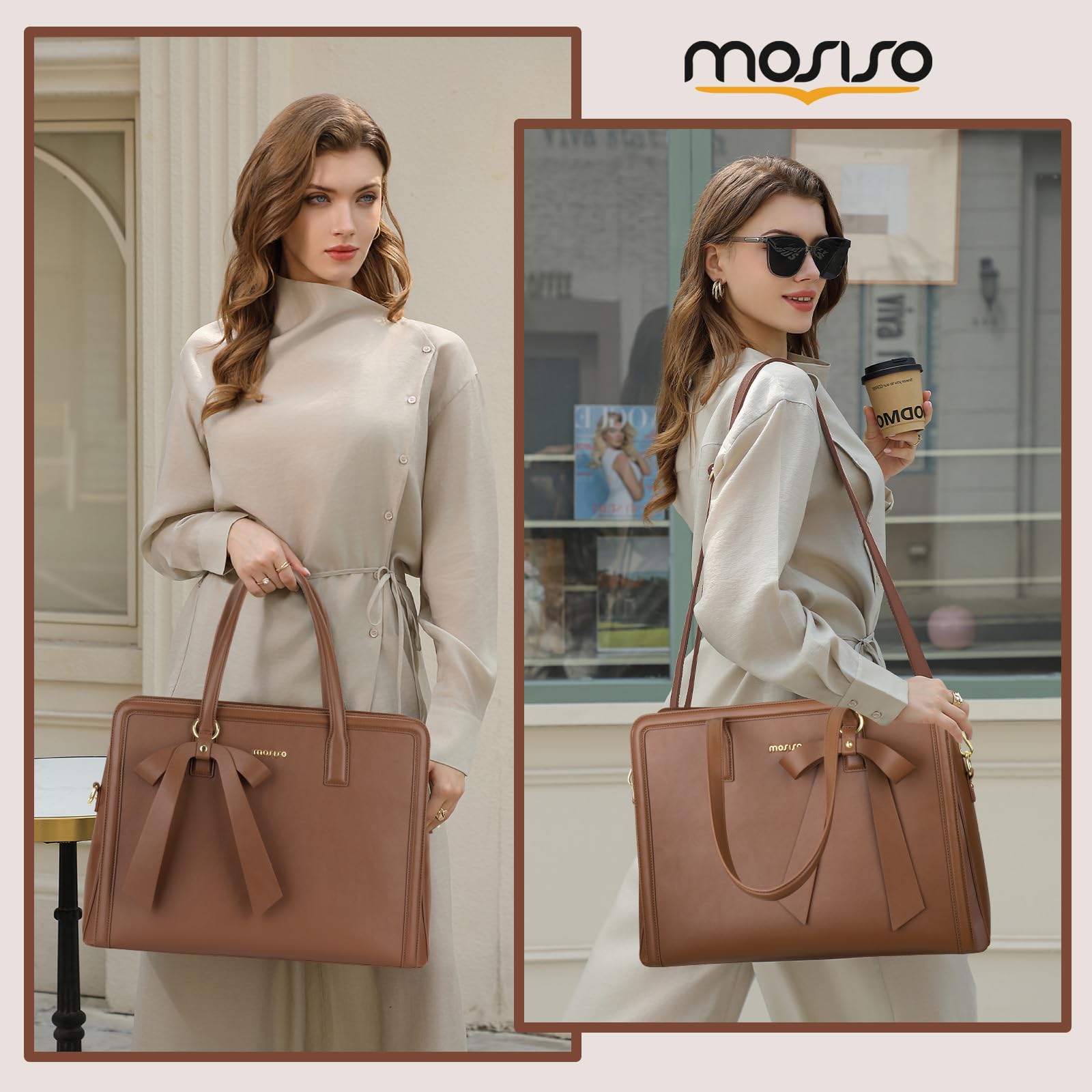 MOSISO Bolso Portátil con Lazo para Mujer, PU Bolso Portátil