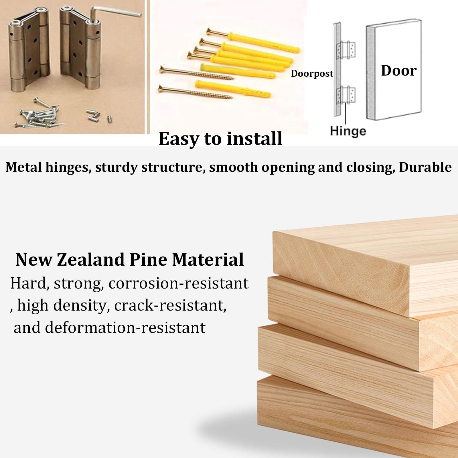 Porte battante en bois massif pour café/cuisine Porte intérieure battante | Avec 2 charnières à ressort, idéale pour couloir, cuisine, bar, pub ou entrée(W80xH90CM)